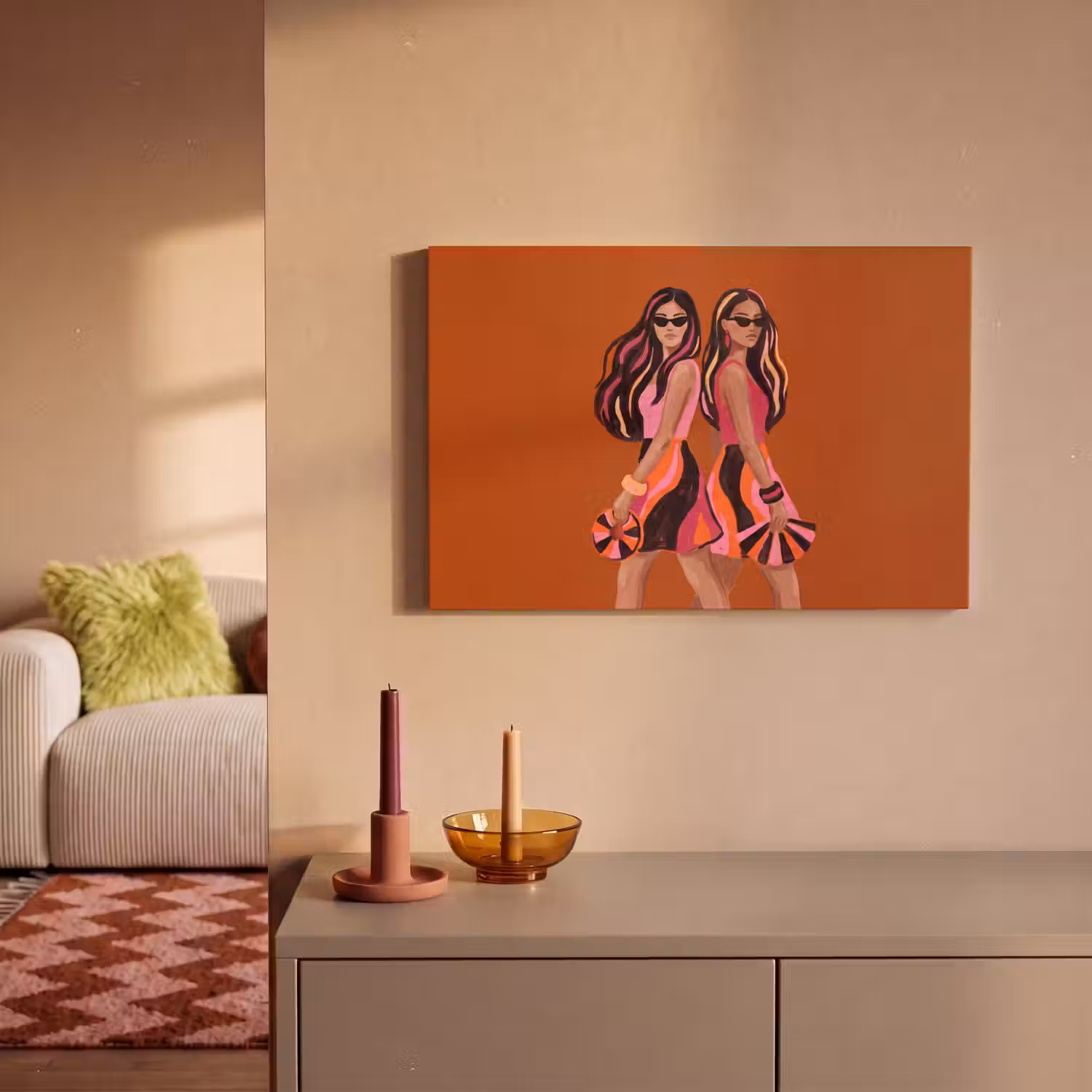 Mensen - Duo - Mode - Illustratie - Kleurrijk canvas 2cm klein -sfeer1