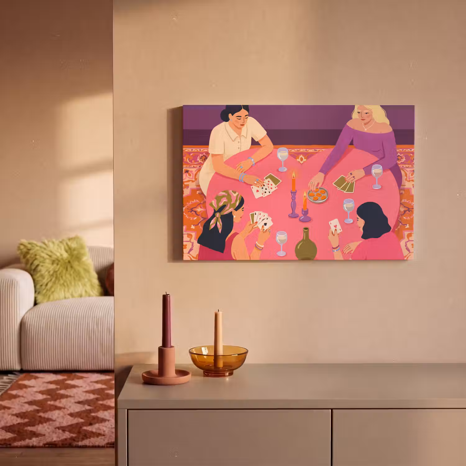 Mensen - Kaartspel - Interieur - Modern - Kleurrijk canvas 2cm klein -sfeer1