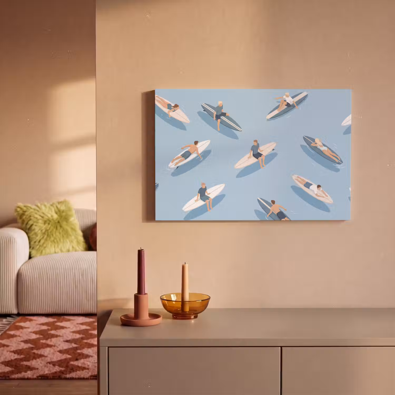 Mensen - Surfen - Water - Zomer - Illustratie canvas 2cm klein -sfeer1