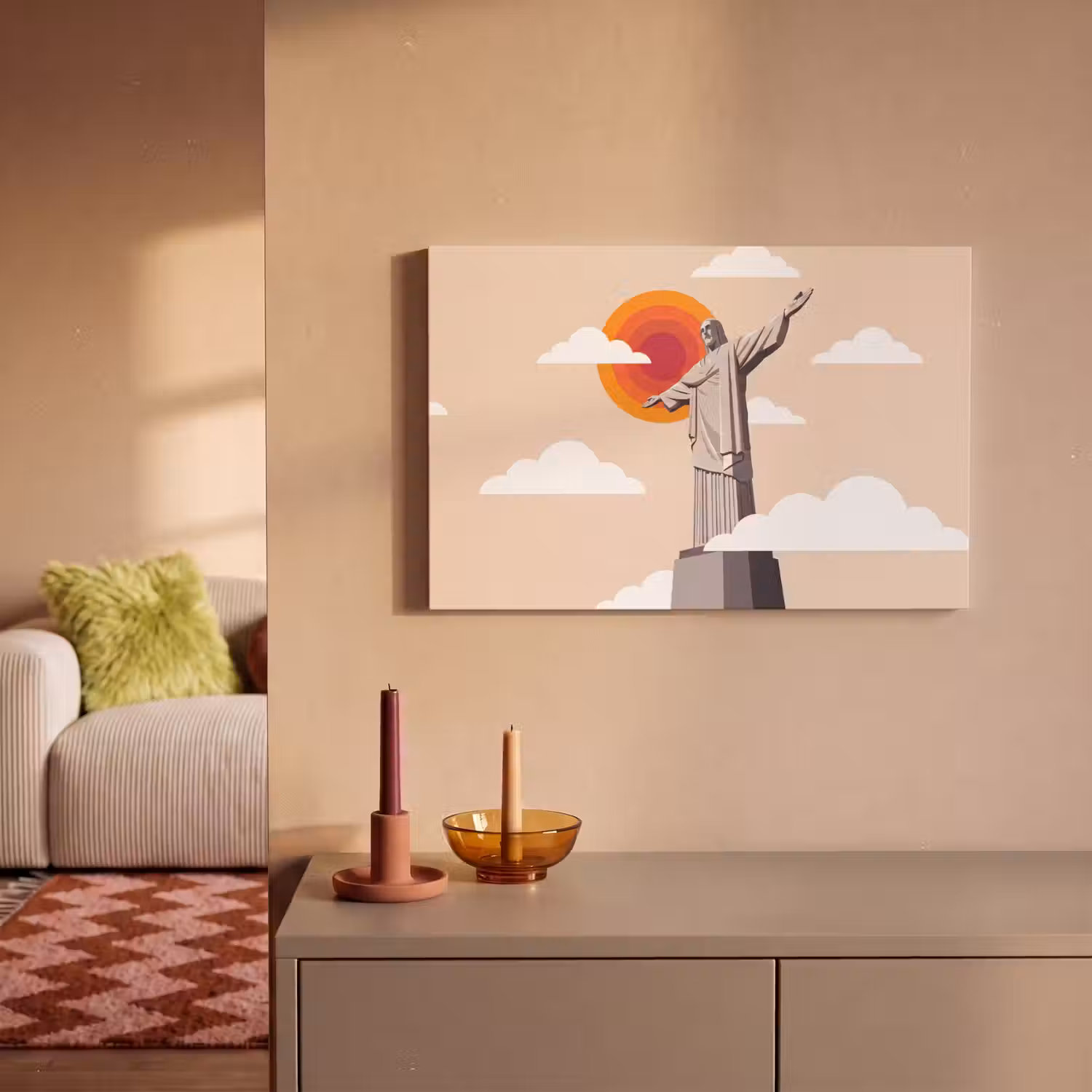 Monument - Stad - Zonsondergang - Minimalistisch - Oranje canvas 2cm klein -sfeer1