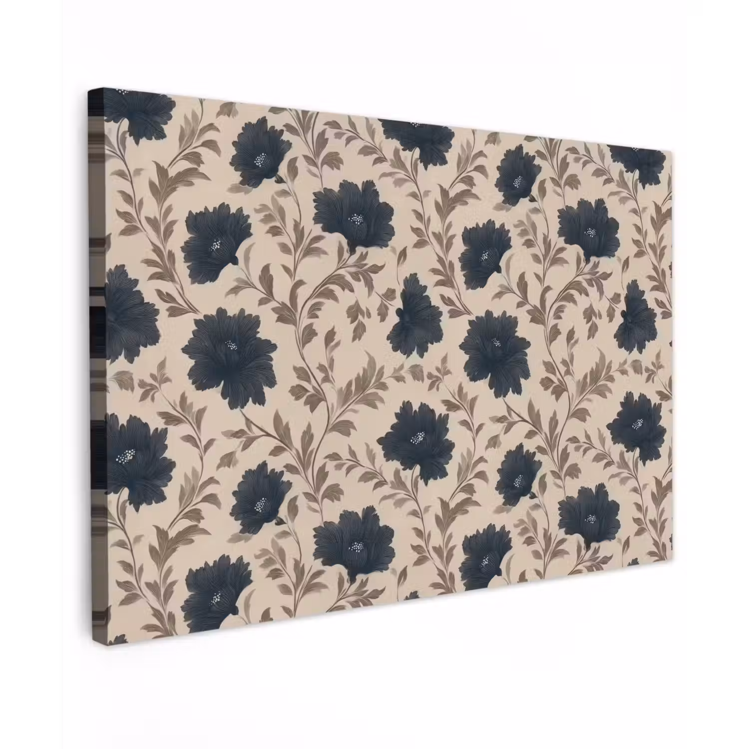Motief - Bloemen - Zwart - Beige canvas 2cm klein 34 -z3d