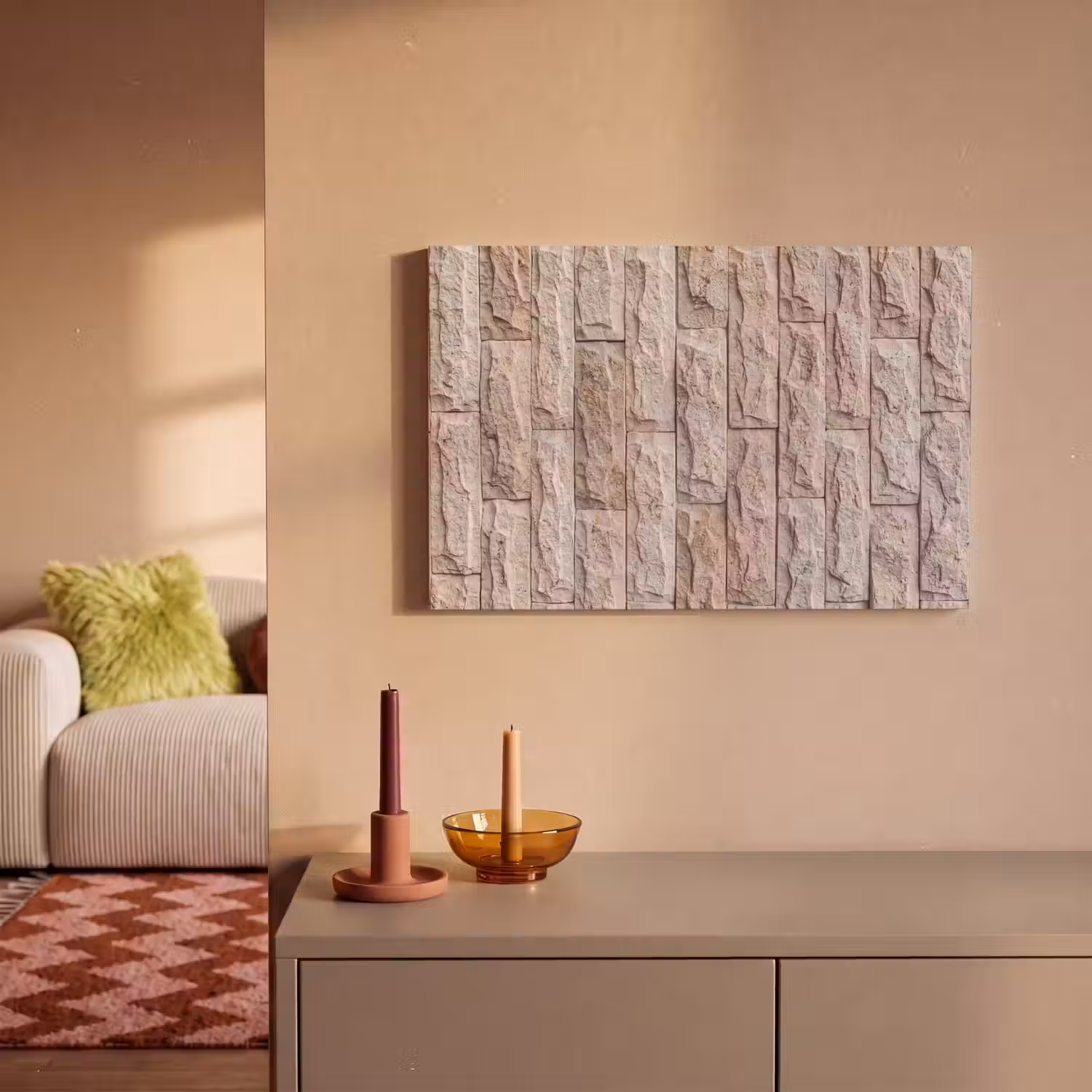 Muur - Steen - Ruw - Beige - Textuur canvas 2cm klein -sfeer1