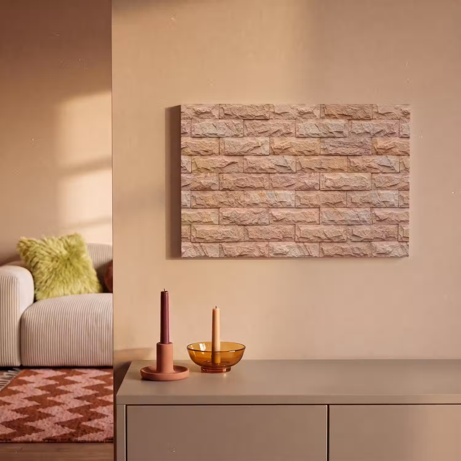 Muur - Steen - Ruw - Textuur - Beige canvas 2cm klein -sfeer1