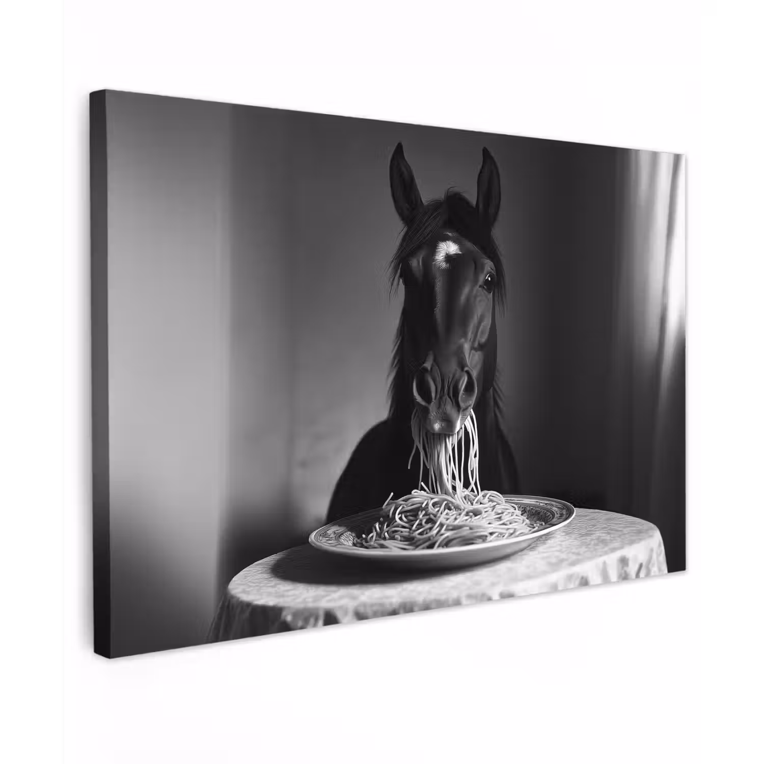 Paard - Bord - Pasta - Tafelkleed - Zwart Wit - Dieren canvas 2cm klein -z3d