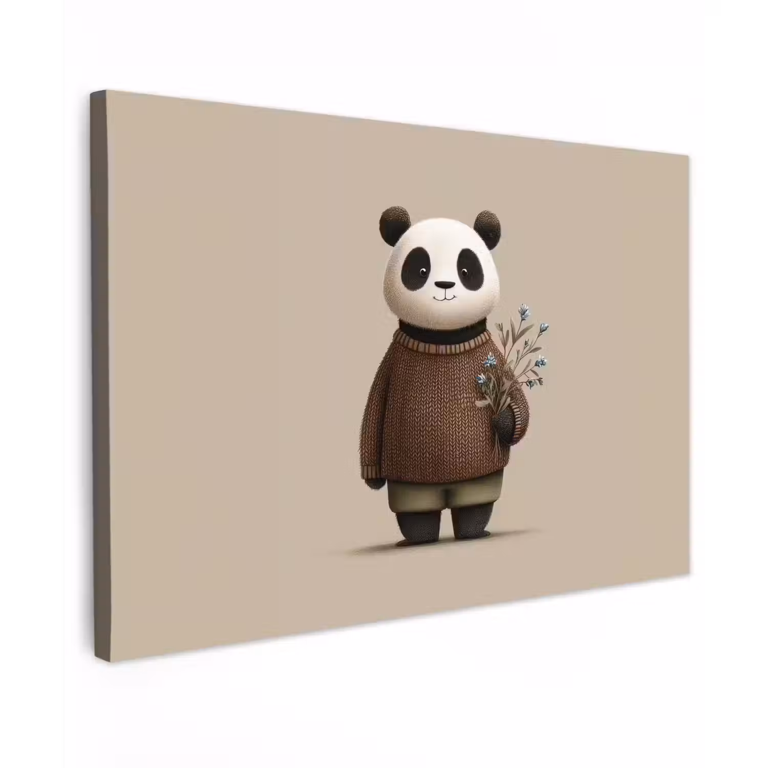 Panda - Blauwe bloemen - Zachtheid canvas 2cm klein -z3d
