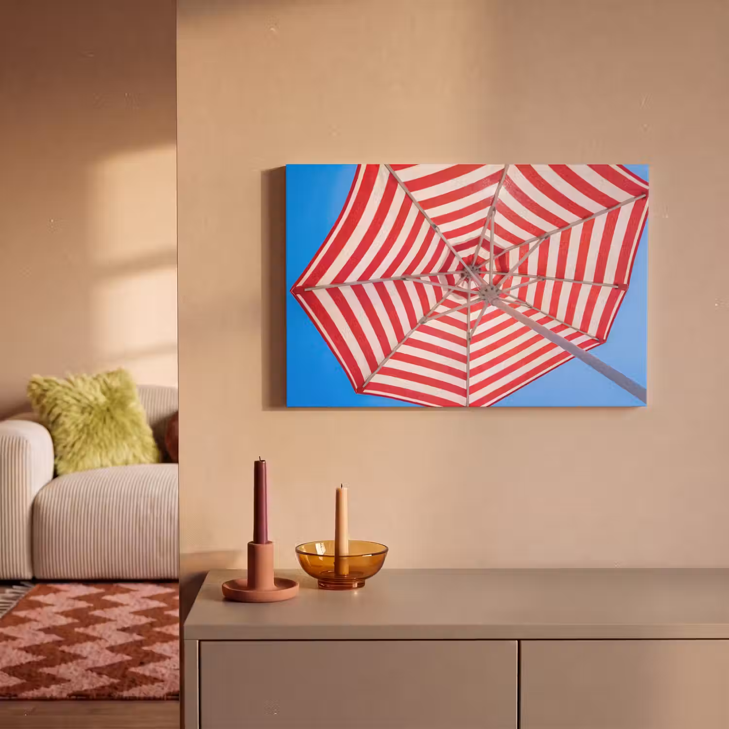 Parasol - Strepen - Zomer - Rood - Blauw canvas 2cm klein -sfeer1