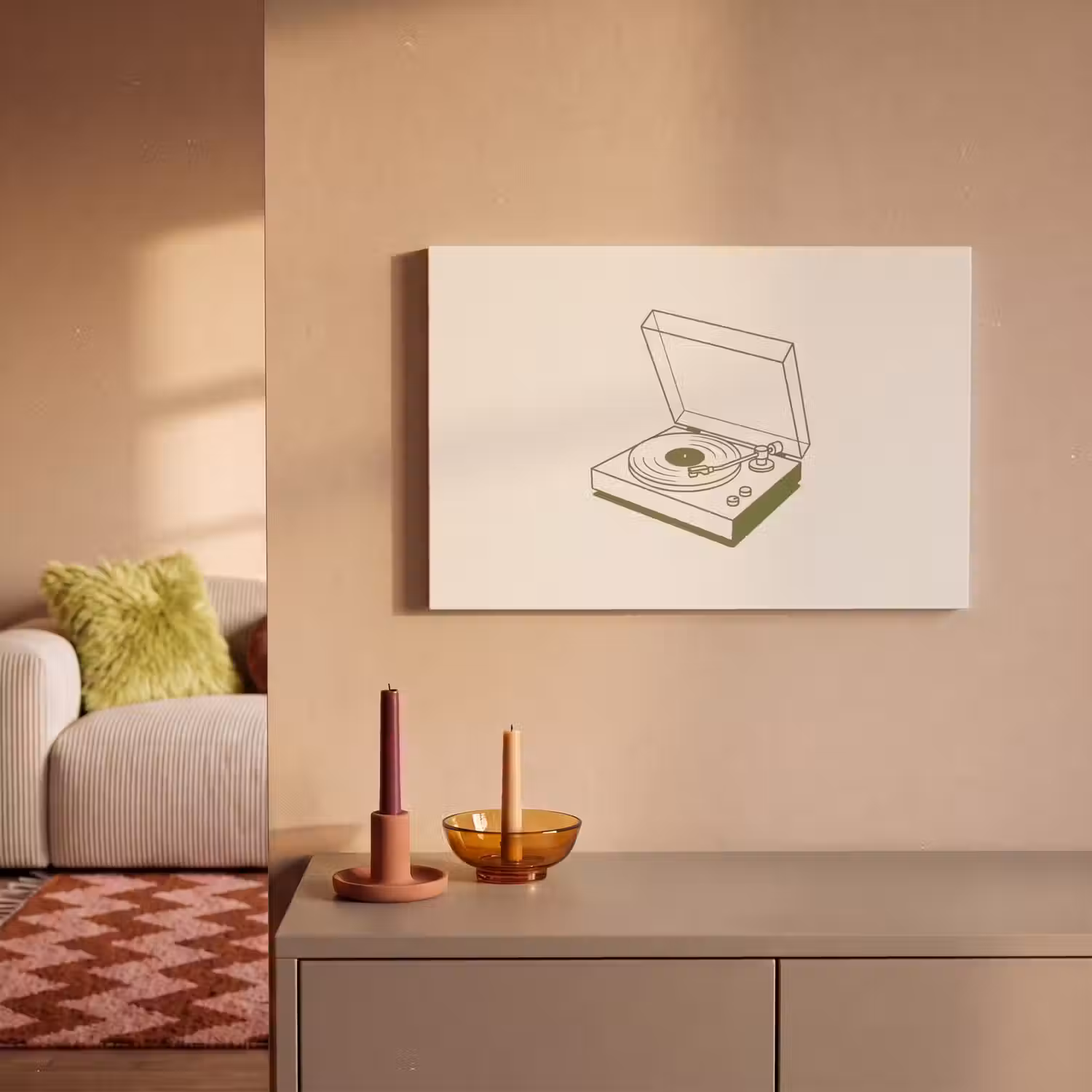 Platenspeler - Vinyl - Muziek - Minimalistisch - Groen canvas 2cm klein -sfeer1