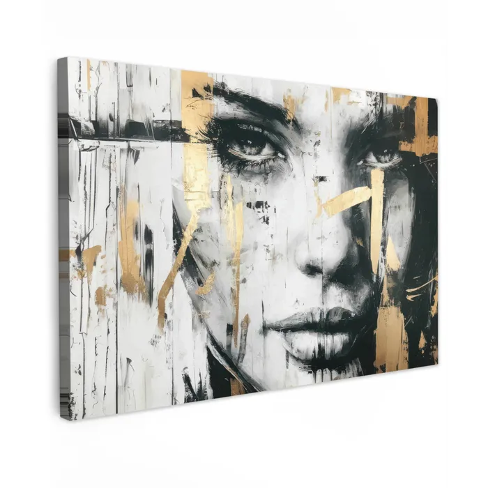 Portret - Vrouw - Penseelstreken - Goud canvas 2cm klein -z3d