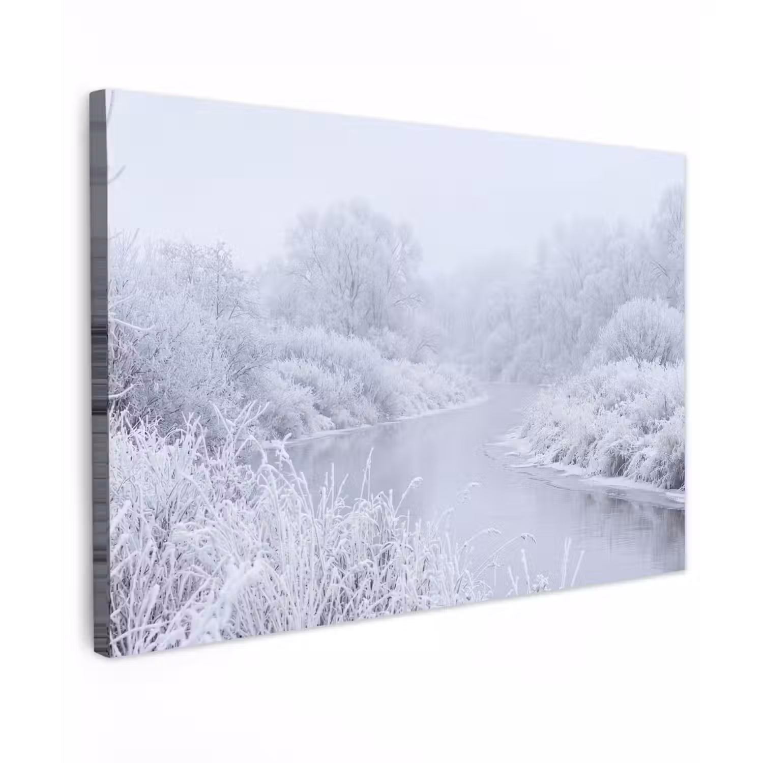 Rivier - Sneeuw - Bos - Winter - Schilderachtig canvas 2cm klein -z3d