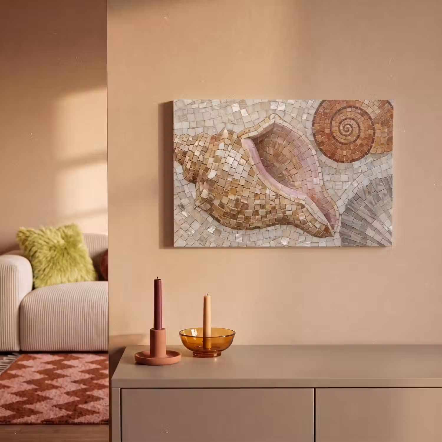 Schelp - Mozaïek - Zee - Beige - Modern canvas 2cm klein -sfeer1