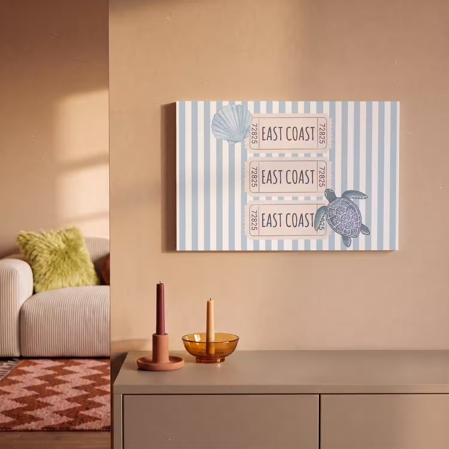 Schelp - Oceaan - Kust - Blauw - Illustratie canvas 2cm klein -sfeer1