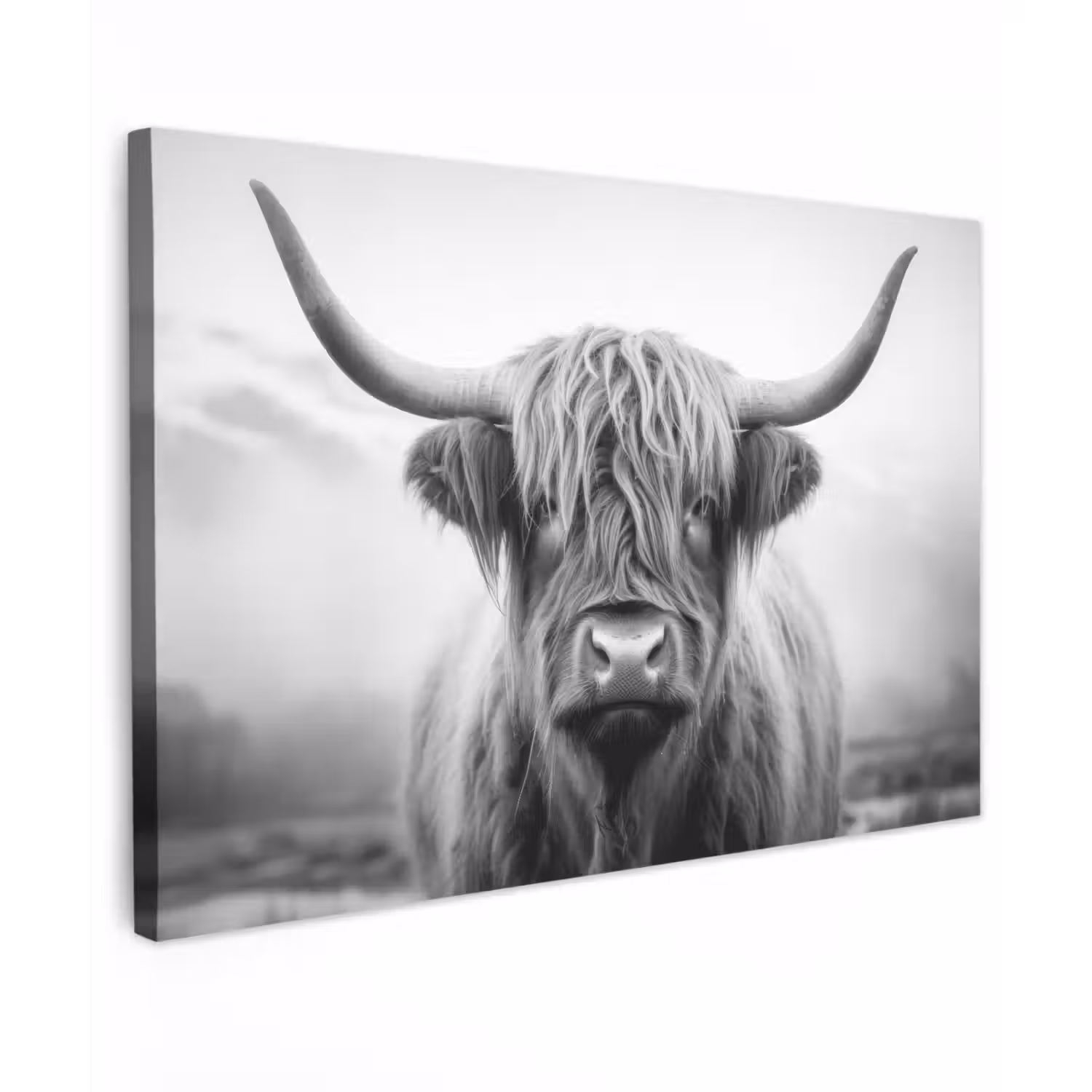 Schotse hooglander - Mist - Zwart - Wit canvas 2cm klein -z3d