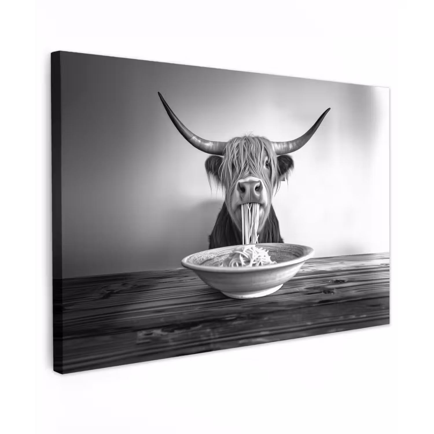 Schotse Hooglander - Spaghetti - Dieren - Zwart wit canvas 2cm klein -z3d