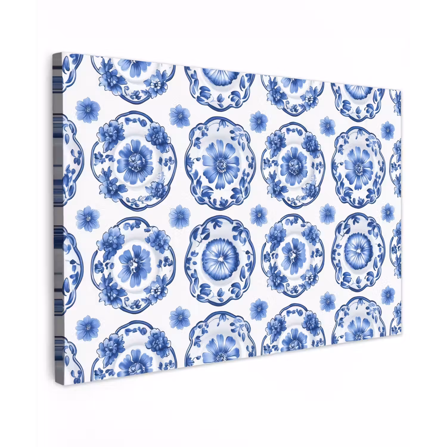 Sierborden - Bloemen - Blauw canvas 2cm klein 34 -z3d