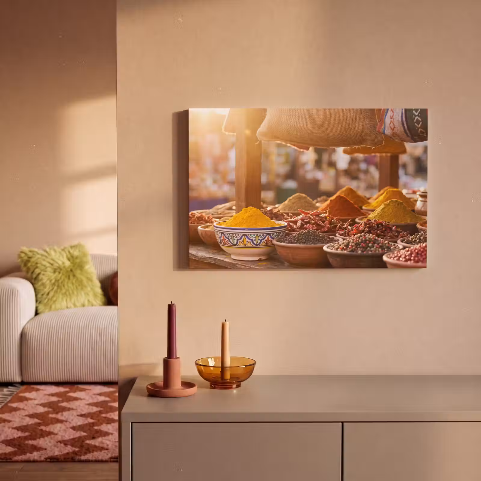 Canvas schilderij - Specerijen - Markt - Kleurrijk - Specerijen - Markt - Kleurrijk canvas 2cm klein