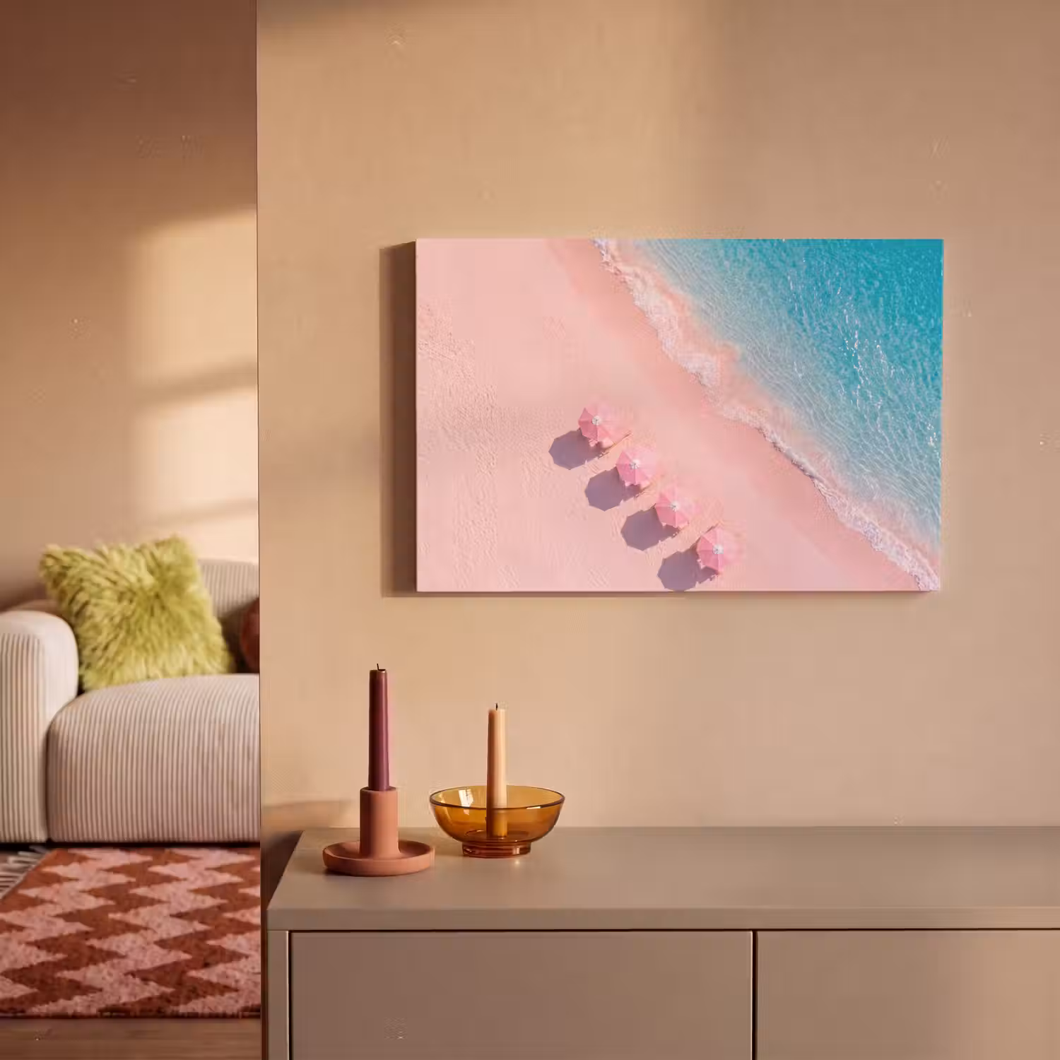 Strand - Roze zand - Zee - Zomer - Natuur canvas 2cm klein -sfeer1