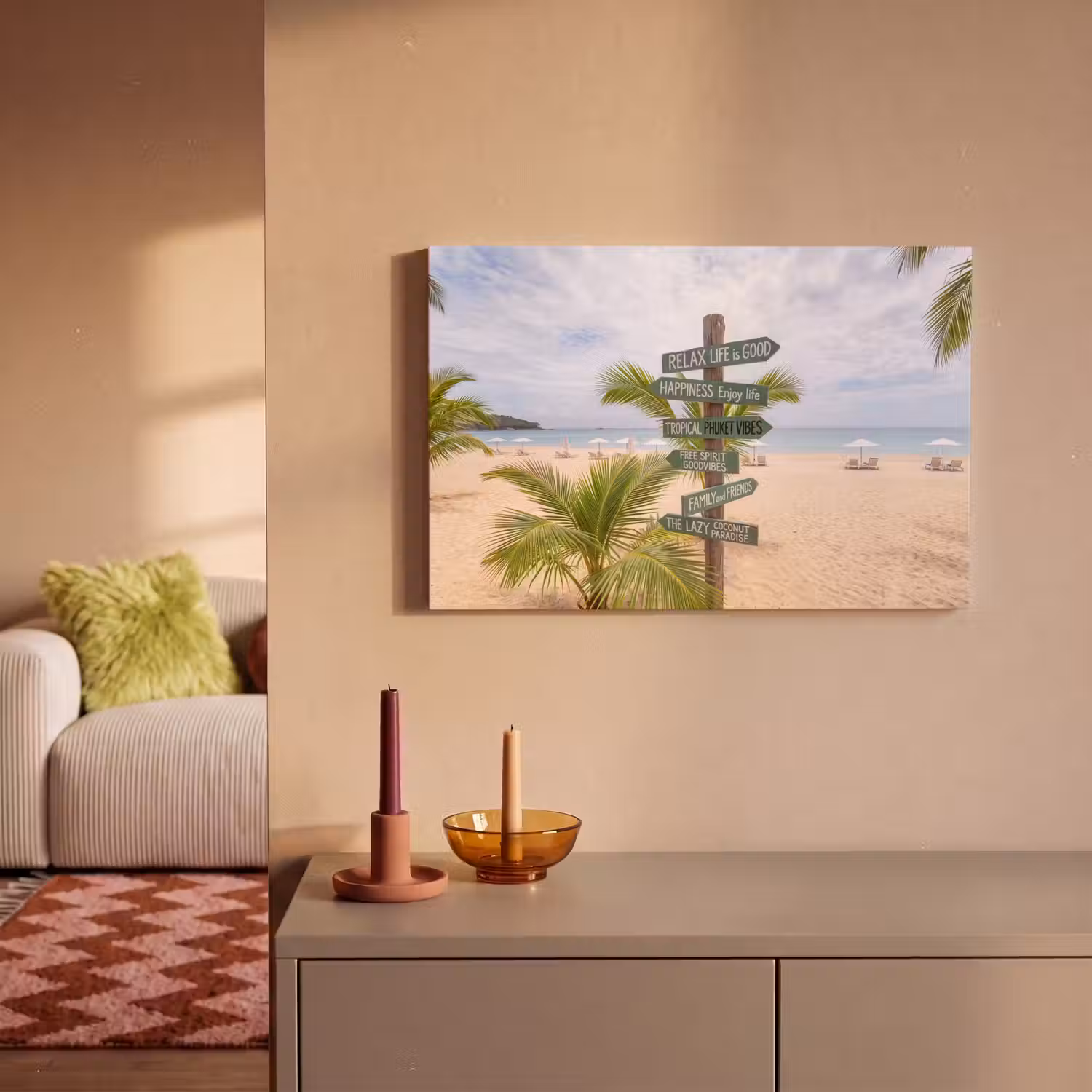 Strand - Wegwijzer - Palmen - Tropisch - Groen canvas 2cm klein -sfeer1