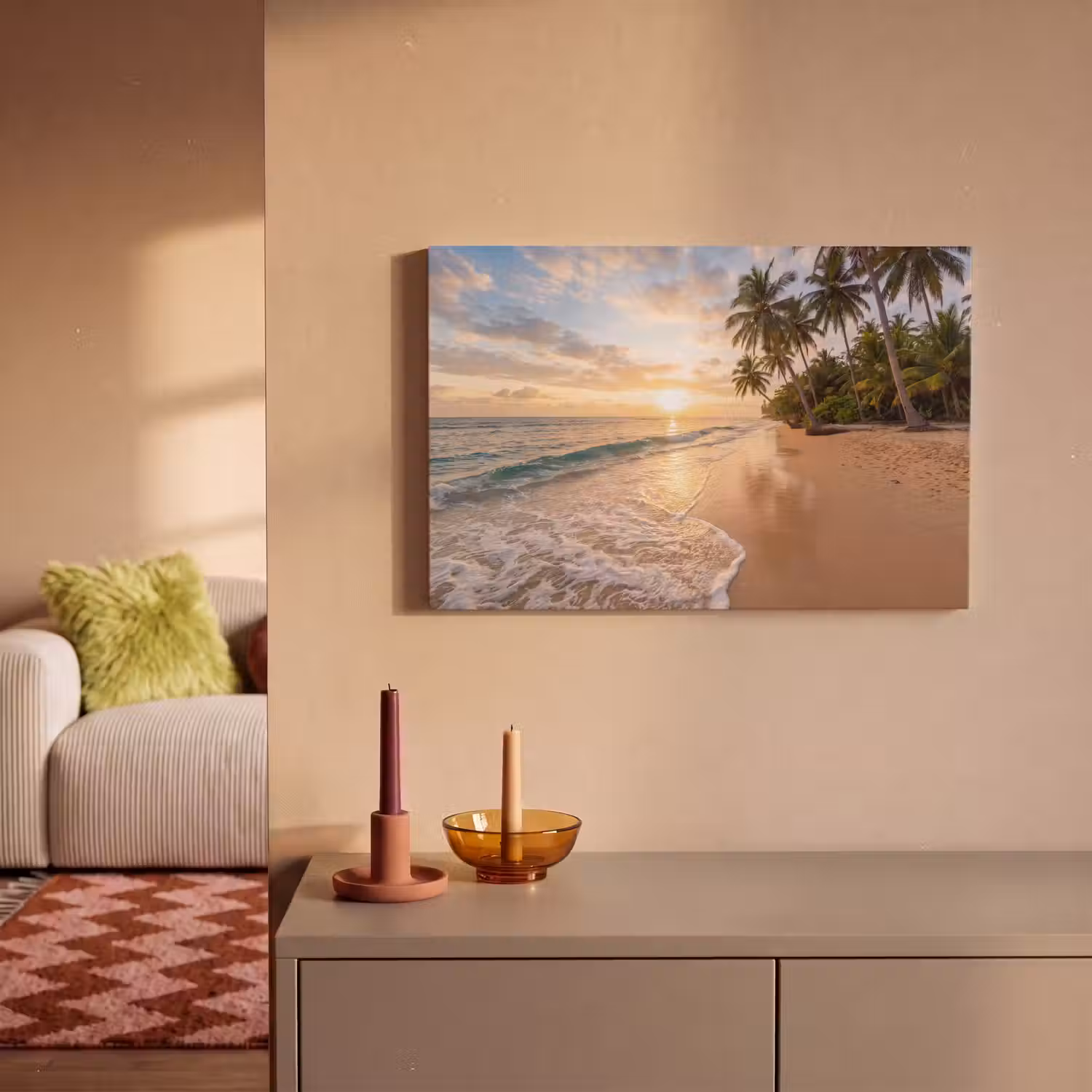 Strand - Zonsondergang - Tropisch - Natuur - Goud canvas 2cm klein -sfeer1