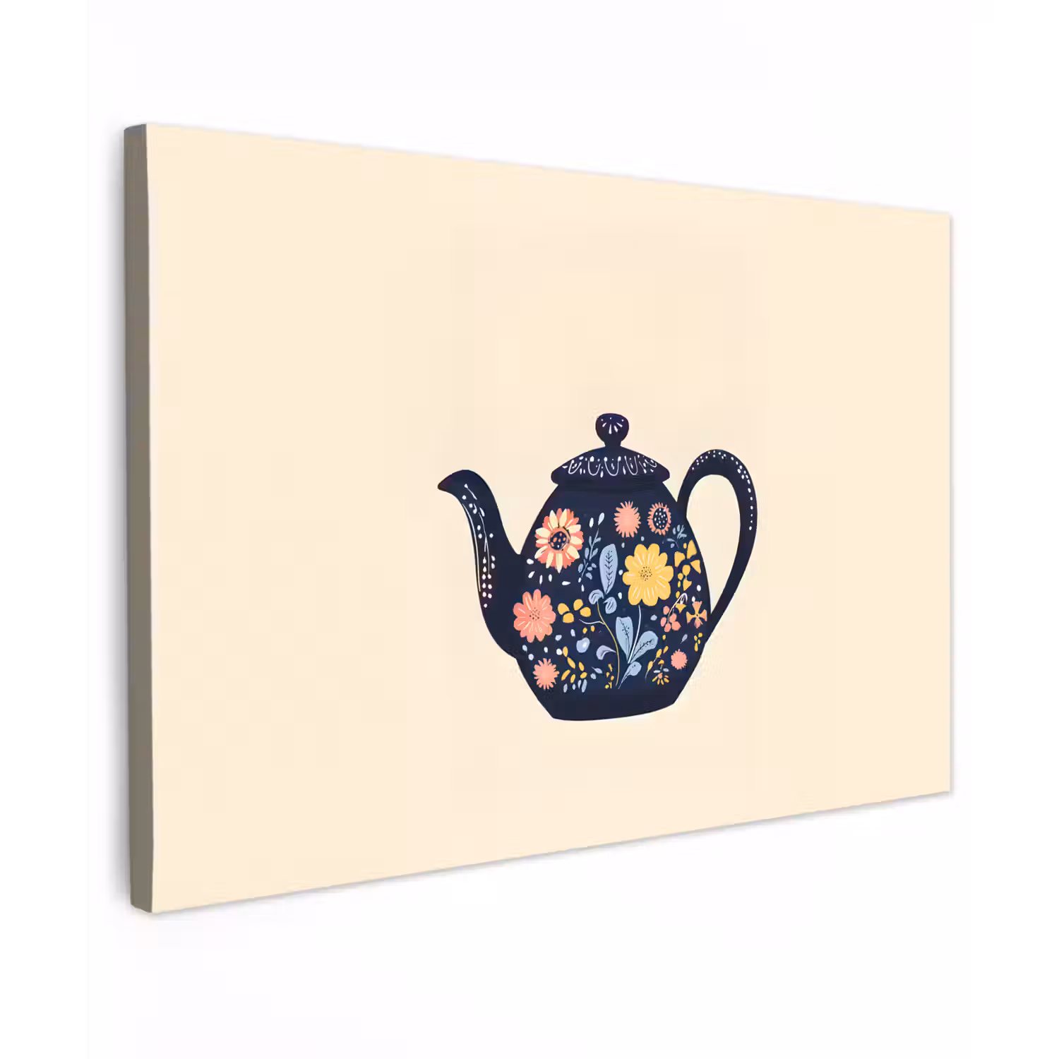 Theepot - Kleurrijk - Bloemen canvas 2cm klein -z3d