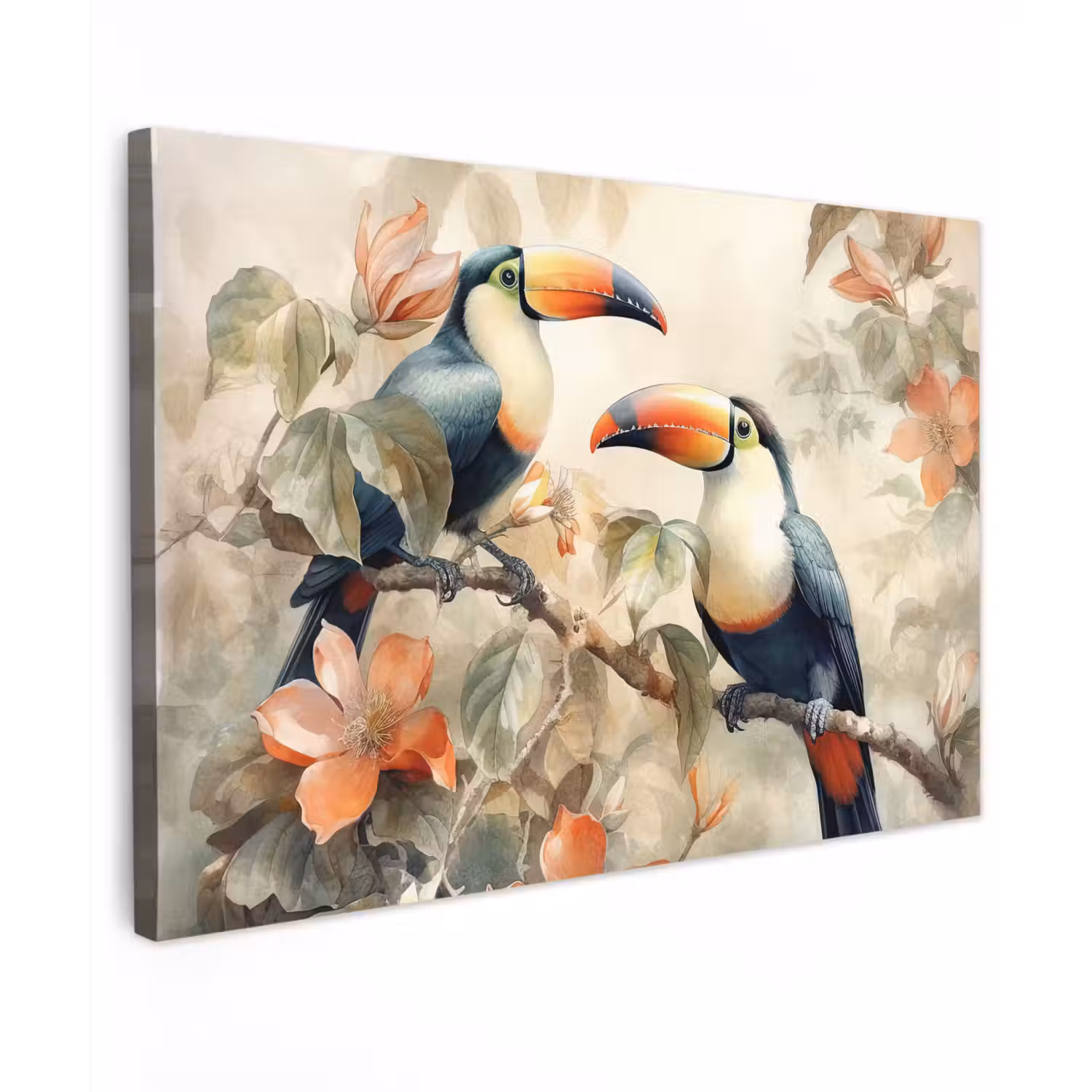 Toekan - Vogels - Bloemen - Tak canvas 2cm klein -z3d