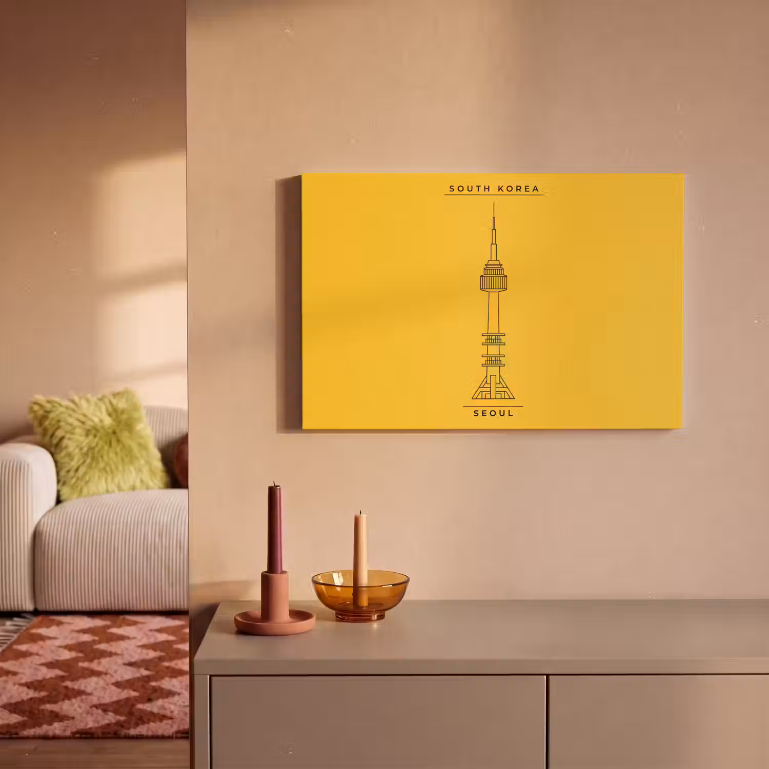 Toren - Seoul - Architectuur - Minimalistisch - Geel canvas 2cm klein -sfeer1