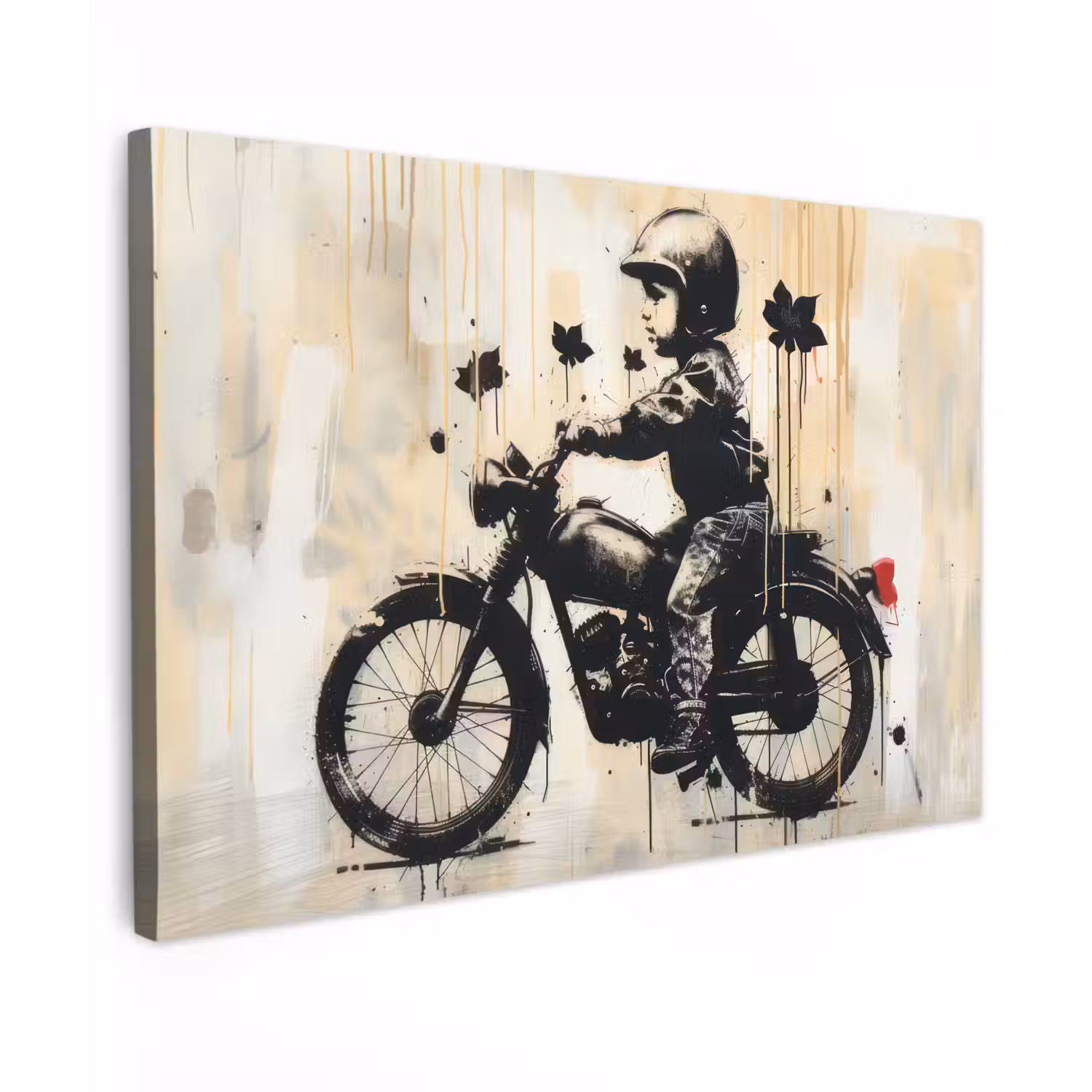 Vintage - Street art - Motor - Jongen - Graffiti - Zwart - Banksy canvas 2cm klein -z3d