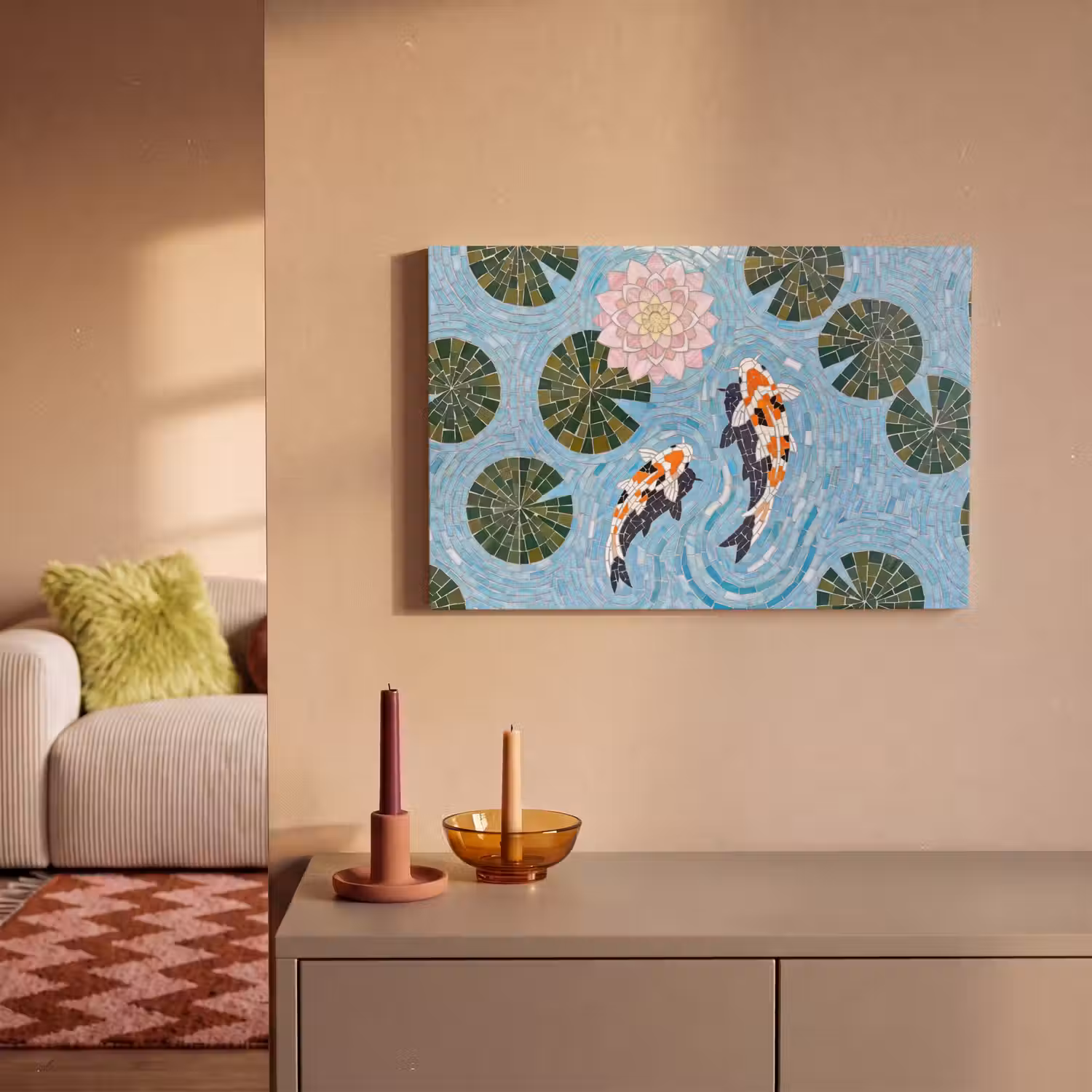 Vis - Water - Natuur - Mozaïek - Blauw canvas 2cm klein -sfeer1