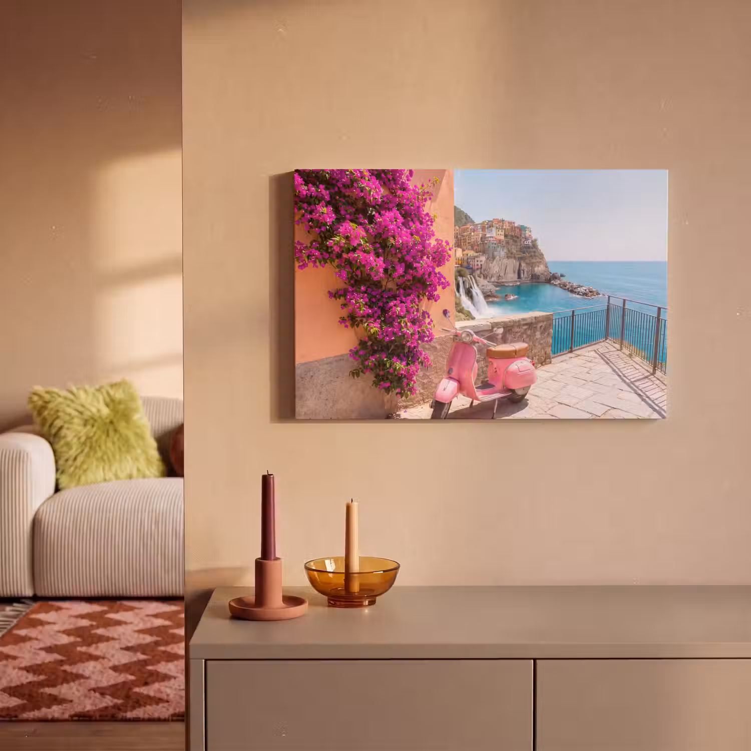 Voertuig - Roze - Kust - Zomer - Reizen canvas 2cm klein -sfeer1