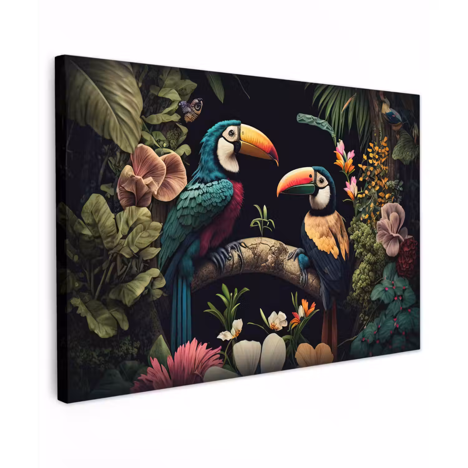 Vogel - Bloemen - Planten - Jungle - Zwart - Toekan canvas 2cm klein -z3d