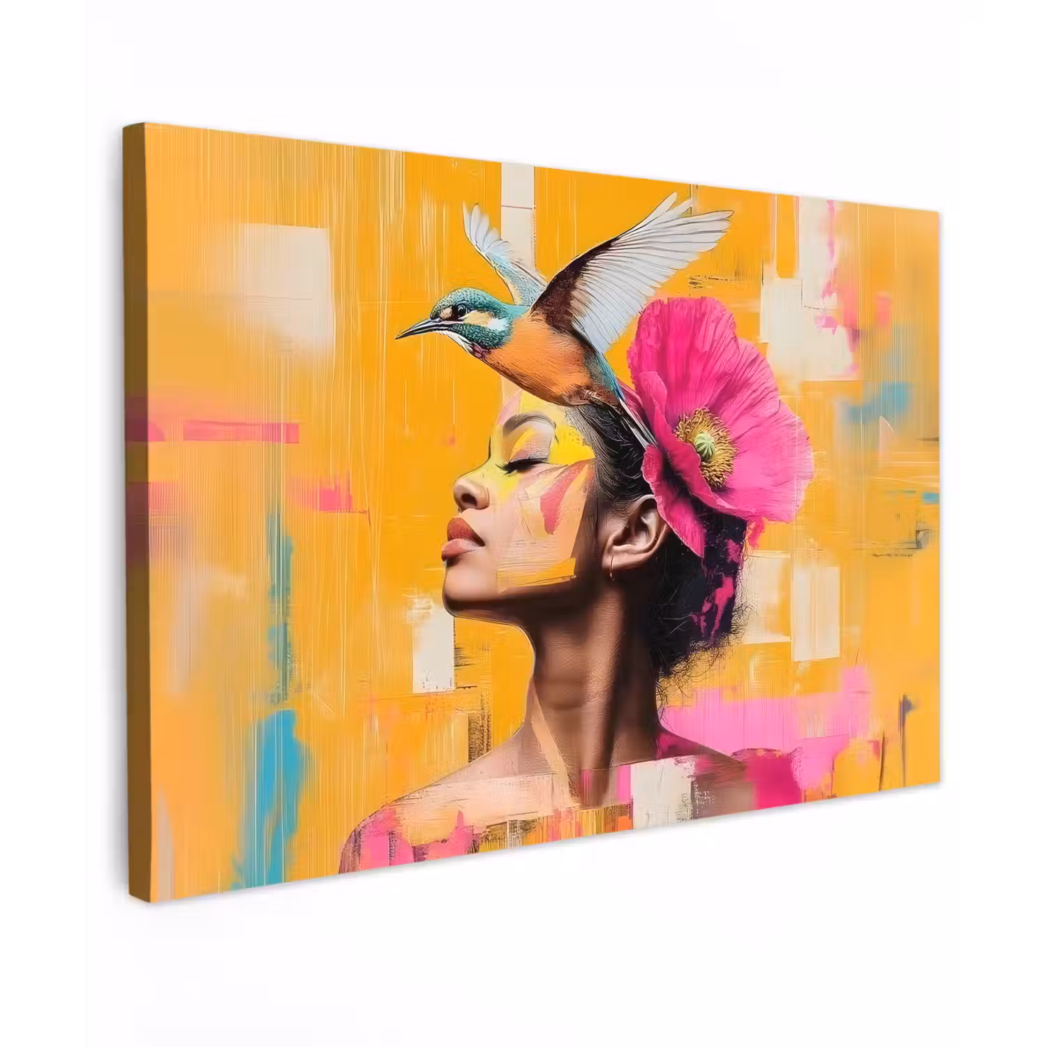 Vogel - Vrouw - Abstract - Bloem canvas 2cm klein -z3d