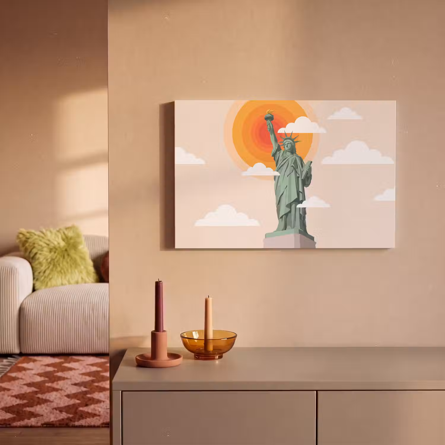 Vrijheidsbeeld - New York - Zon - Modern canvas 2cm klein -sfeer1