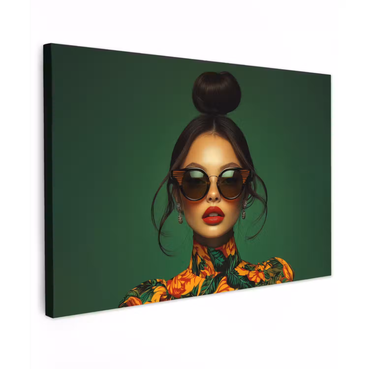 Vrouw - Groen - Modern - Bril - Abstract canvas 2cm klein -z3d