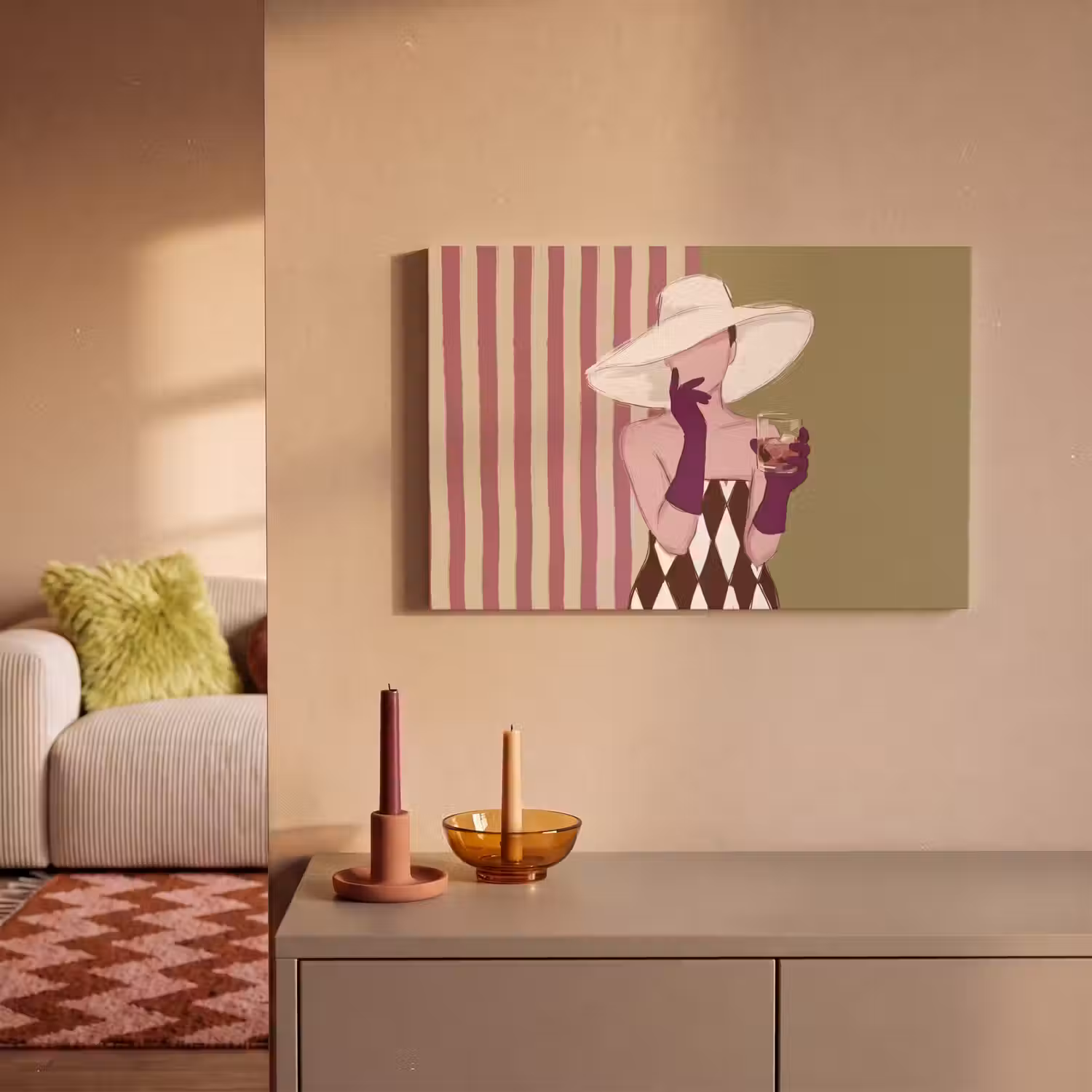Vrouw - Hoed - Mode - Abstract - Kleurrijk canvas 2cm klein -sfeer1