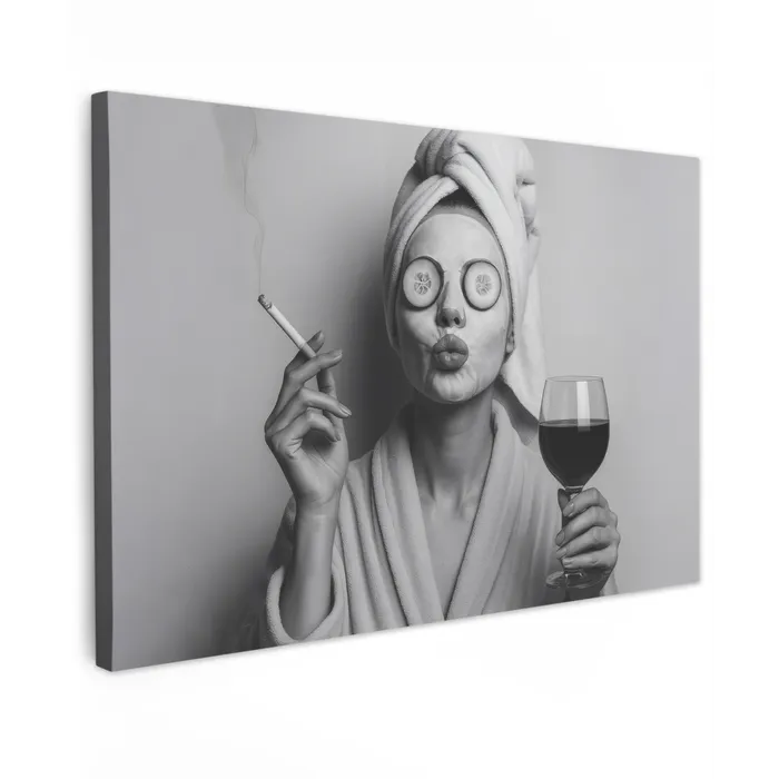 Vrouw - Masker - Wijn - Sigaret canvas 2cm klein -z3d