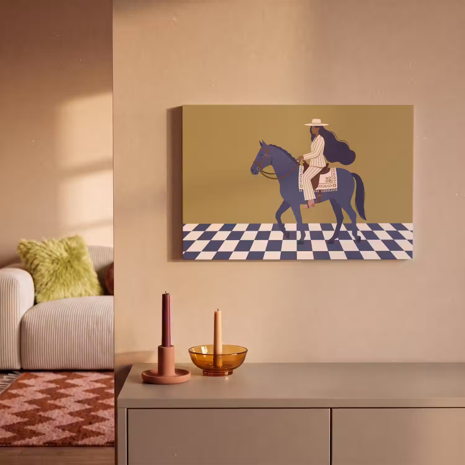 Vrouw - Paard - Rijden - Modern - Abstract canvas 2cm klein -sfeer1