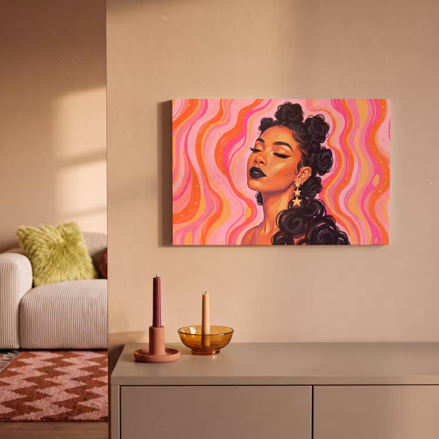 Vrouw - Portret - Abstract - Kleurrijk - Roze canvas 2cm klein -sfeer1