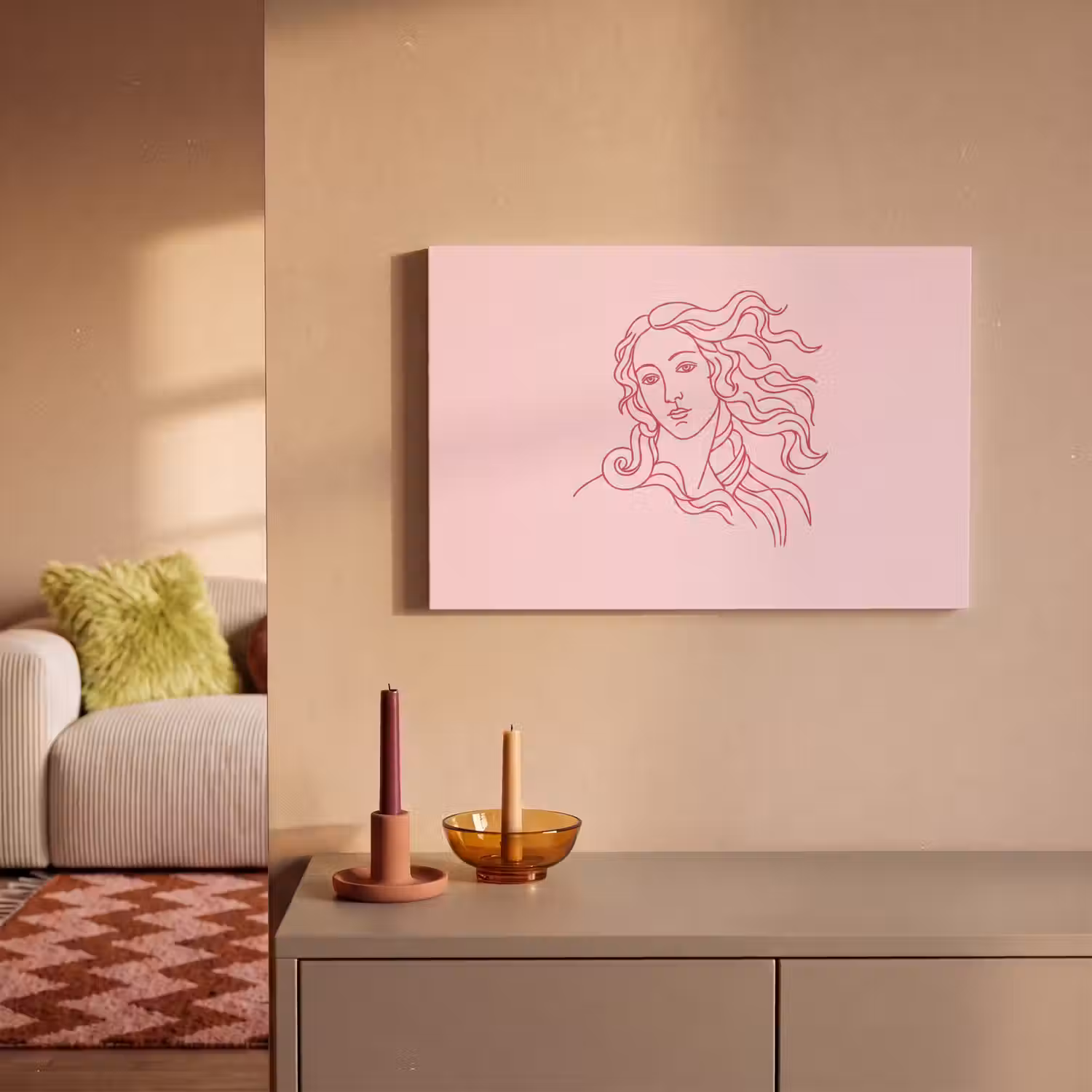 Vrouw - Portret - Klassiek - Line-art - Roze canvas 2cm klein -sfeer1