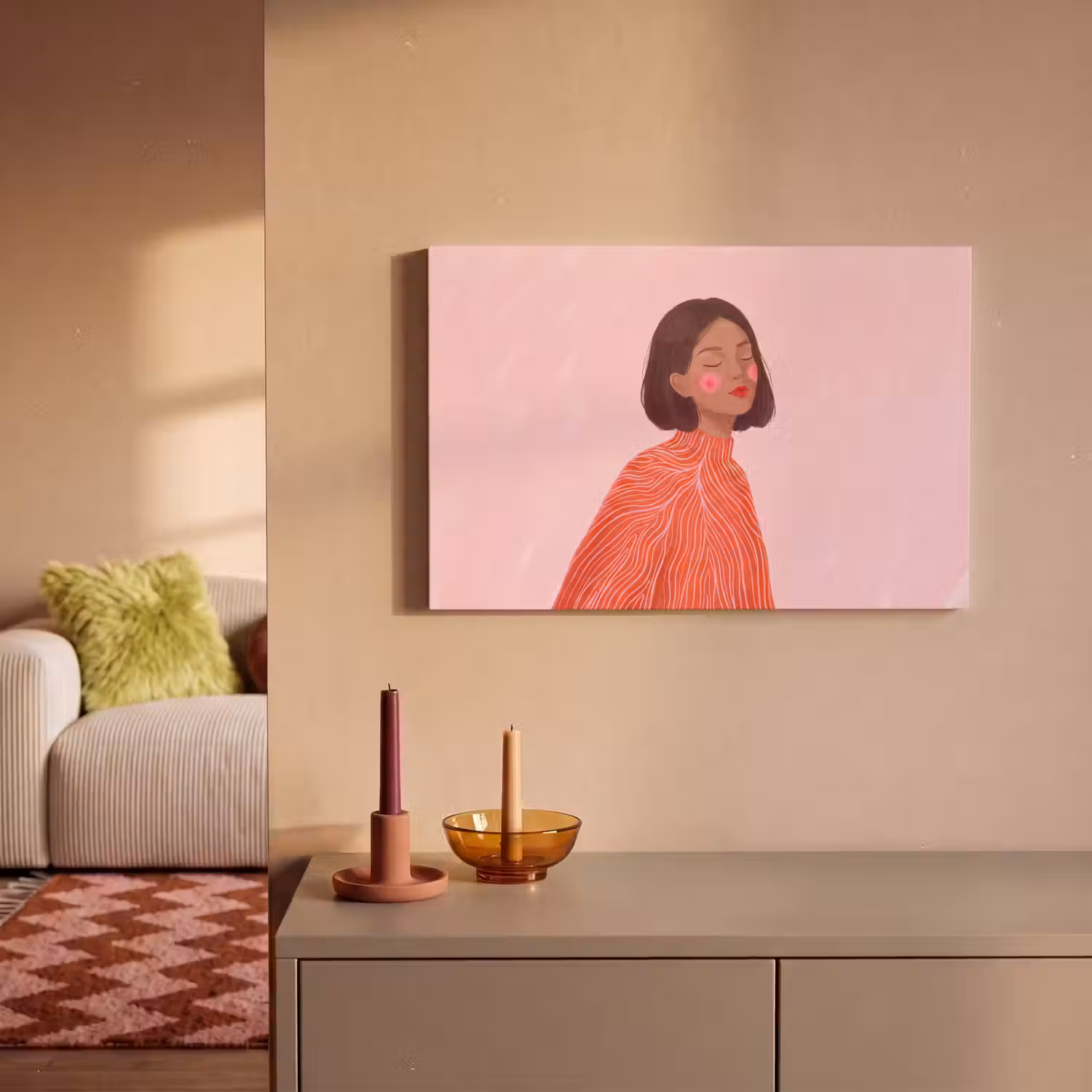 Vrouw - Portret - Modern - Kunst - Roze canvas 2cm klein -sfeer1