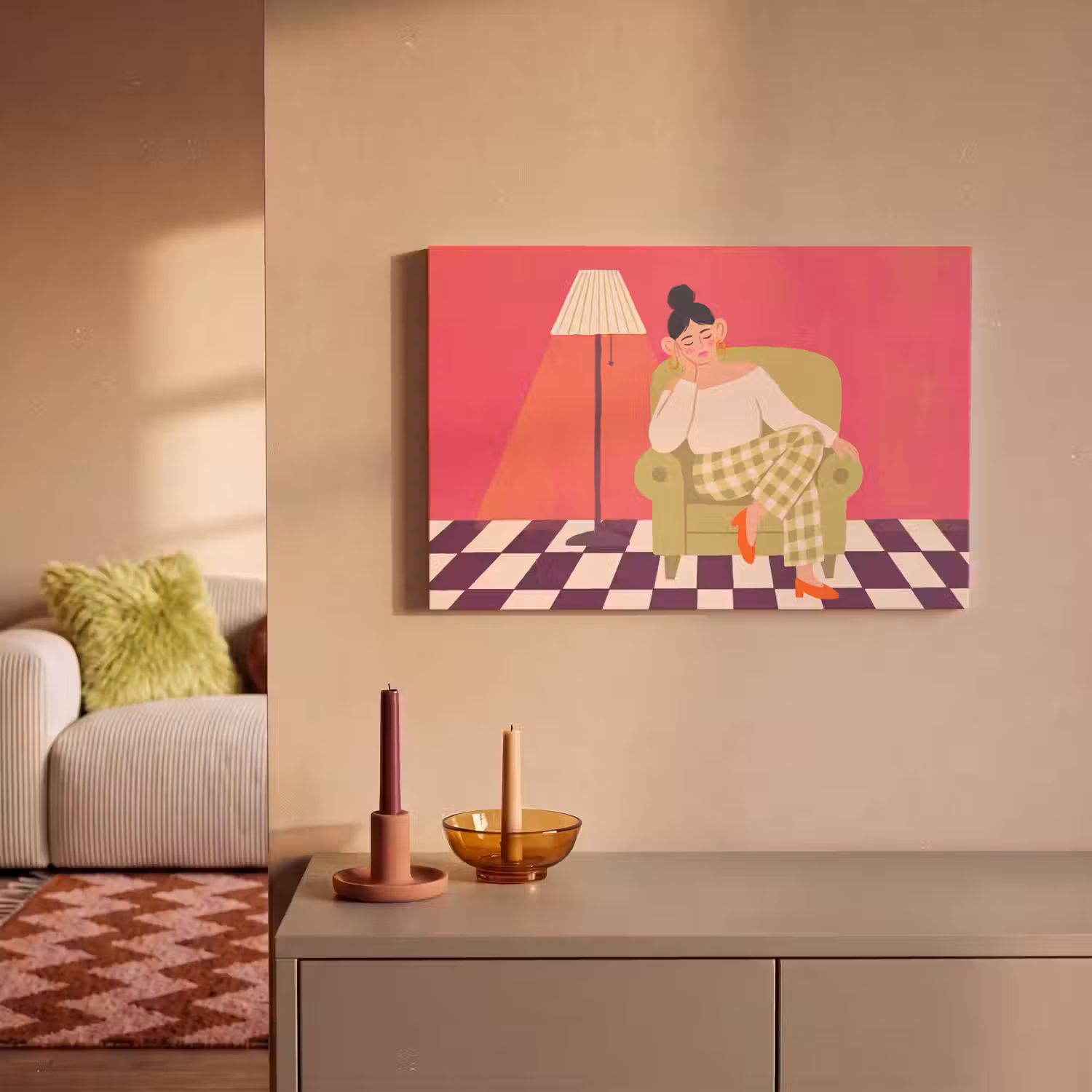 Vrouw - Rust - Interieur - Modern - Kunst canvas 2cm klein -sfeer1