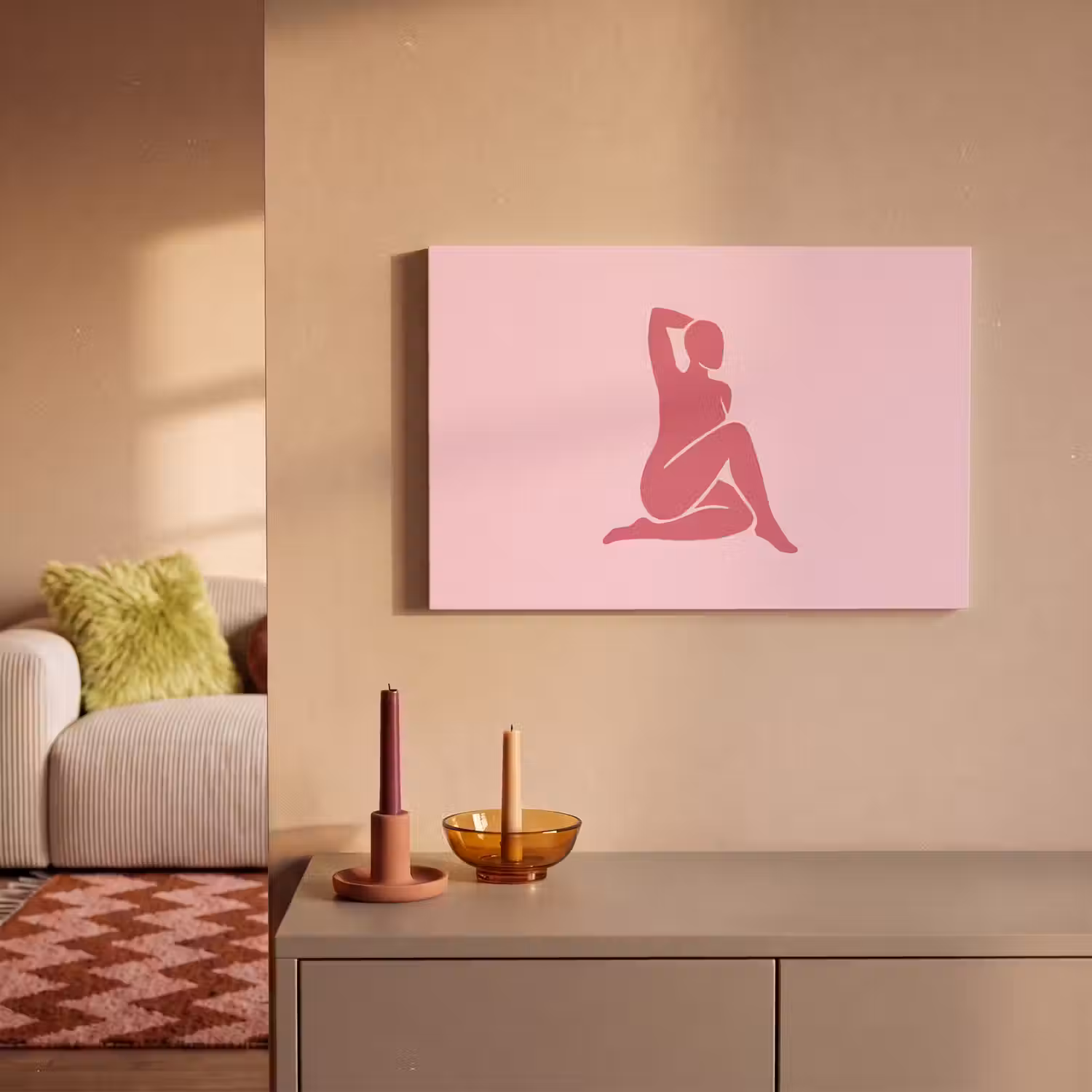 Vrouw - Silhouet - Abstract - Modern - Roze canvas 2cm klein -sfeer1