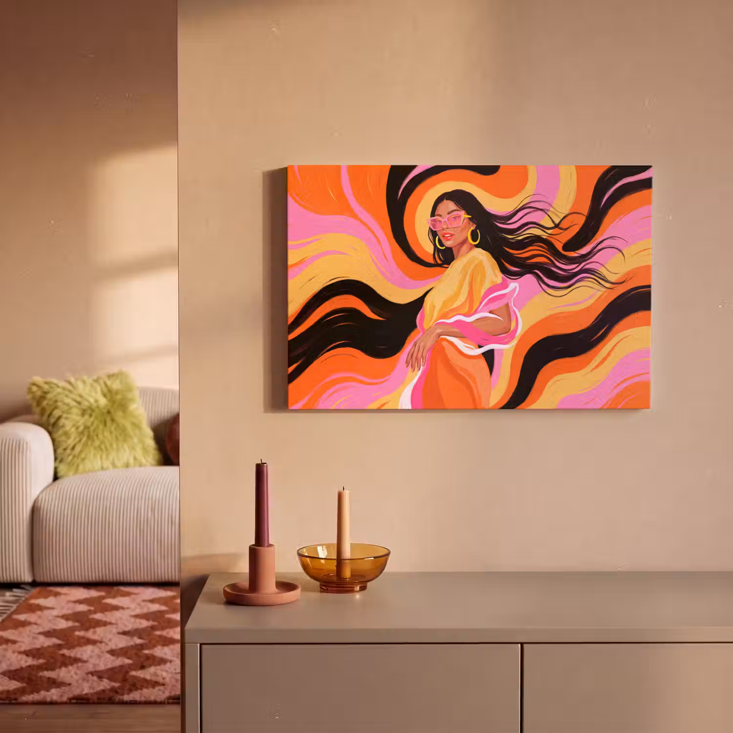 Vrouw - Zonnebril - Abstract - Kleurrijk canvas 2cm klein -sfeer1