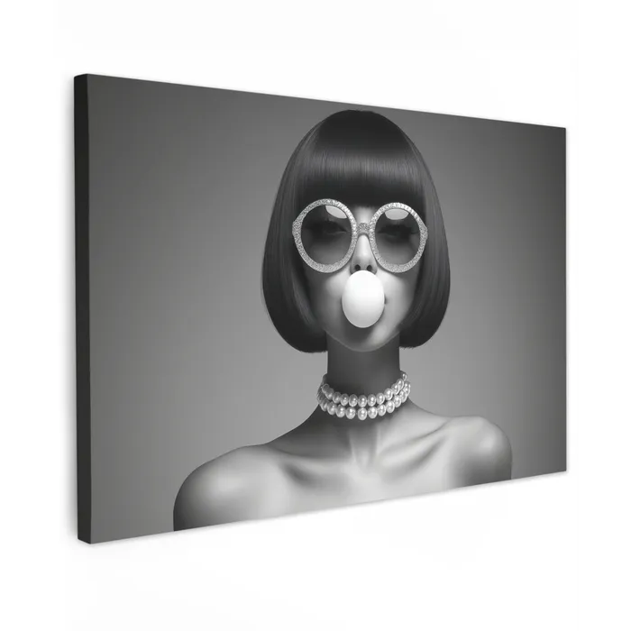 Vrouw - Zwart Wit - Ketting - Zonnebril canvas 2cm klein -z3d