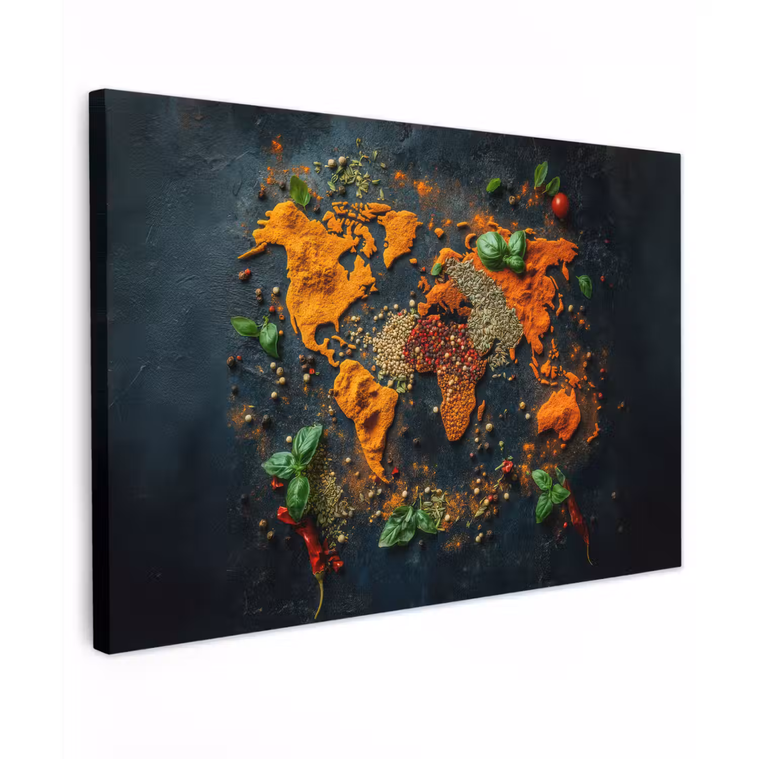 Wereldkaart - Kruiden - Levendige kleuren canvas 2cm klein -z3d