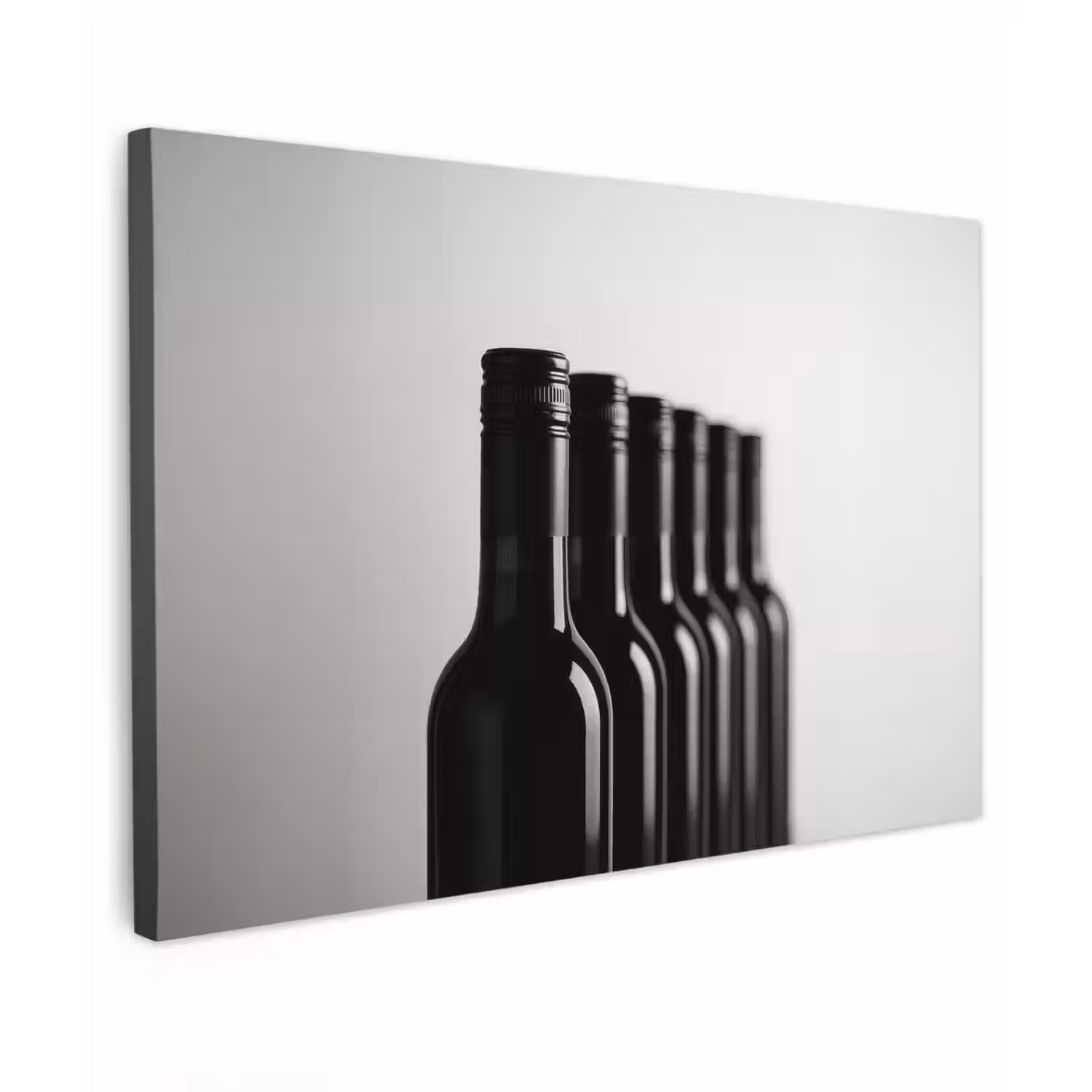 Wijnflessen - Zwart - Minimalistisch canvas 2cm klein -z3d