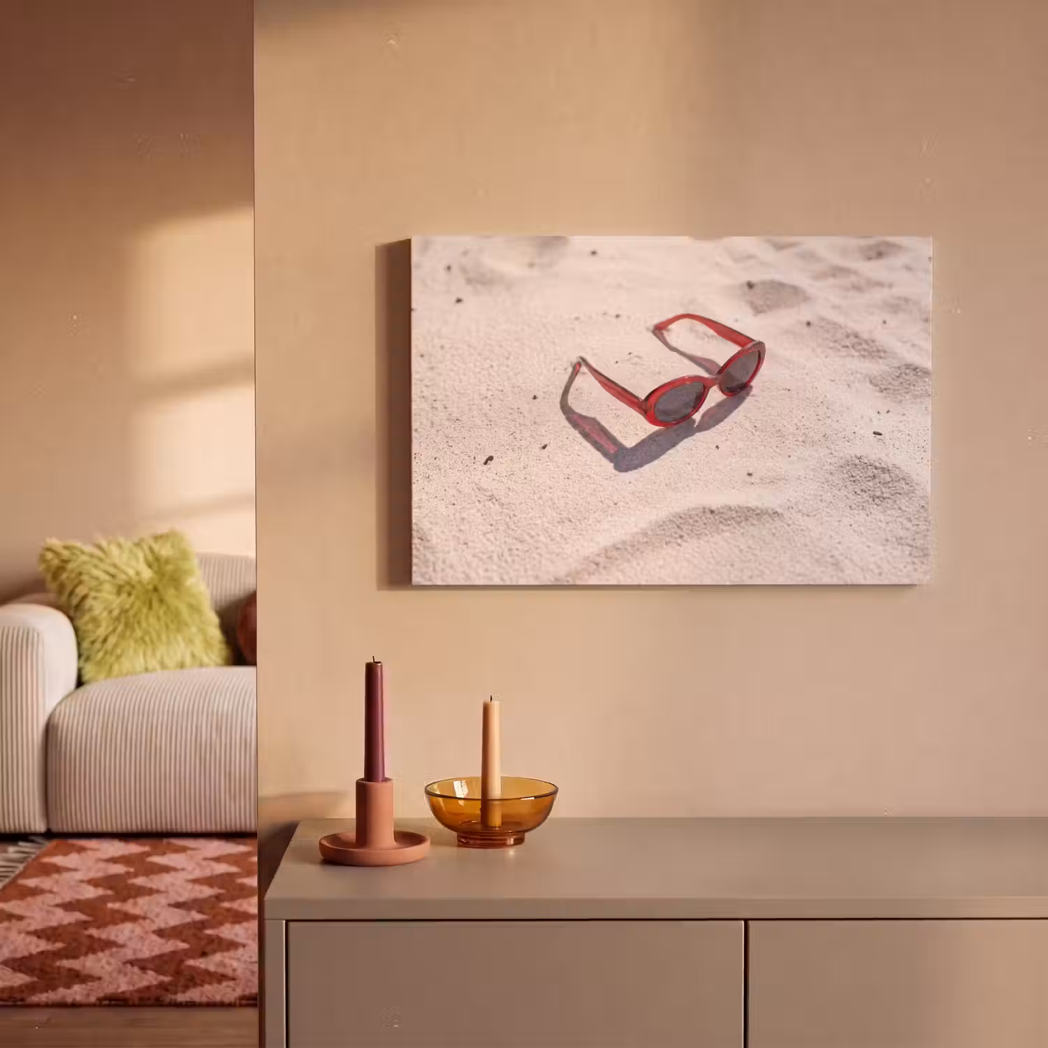 Zonnebril - Strand - Vakantie - Rood canvas 2cm klein -sfeer1