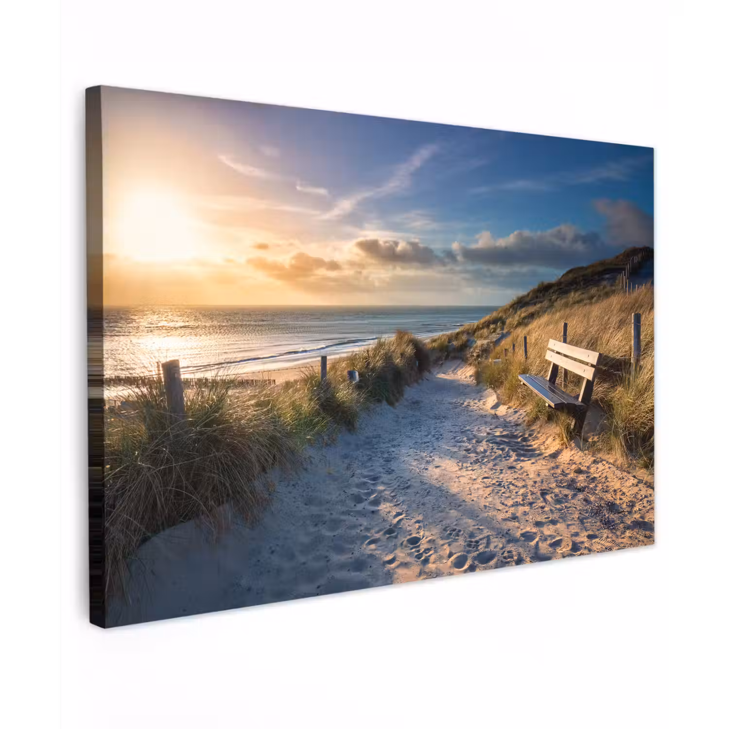 Zonsondergang - Strand - Duin - Gras - Bank canvas 2cm klein -z3d