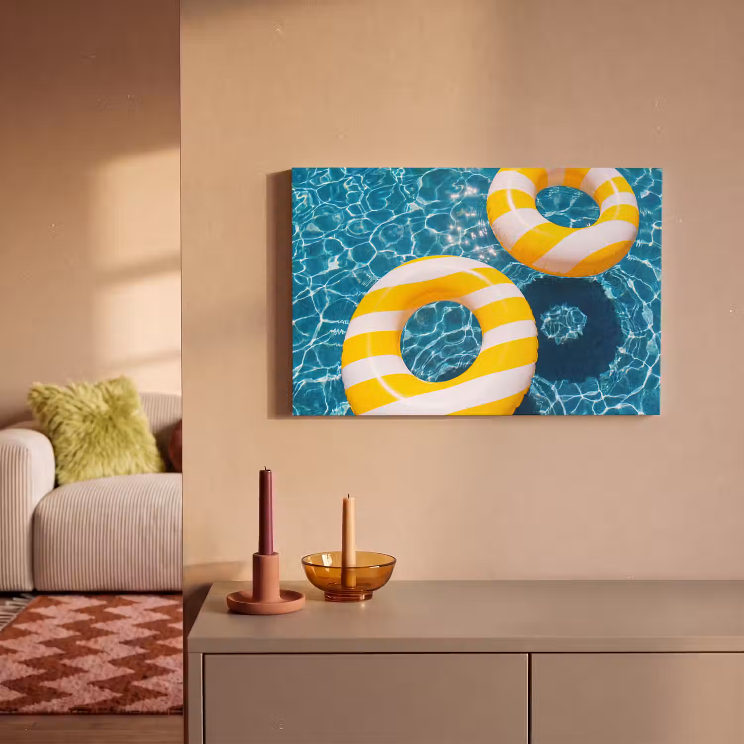Zwembad - Zwembanden - Zomer - Geel - Blauw canvas 2cm klein -sfeer1