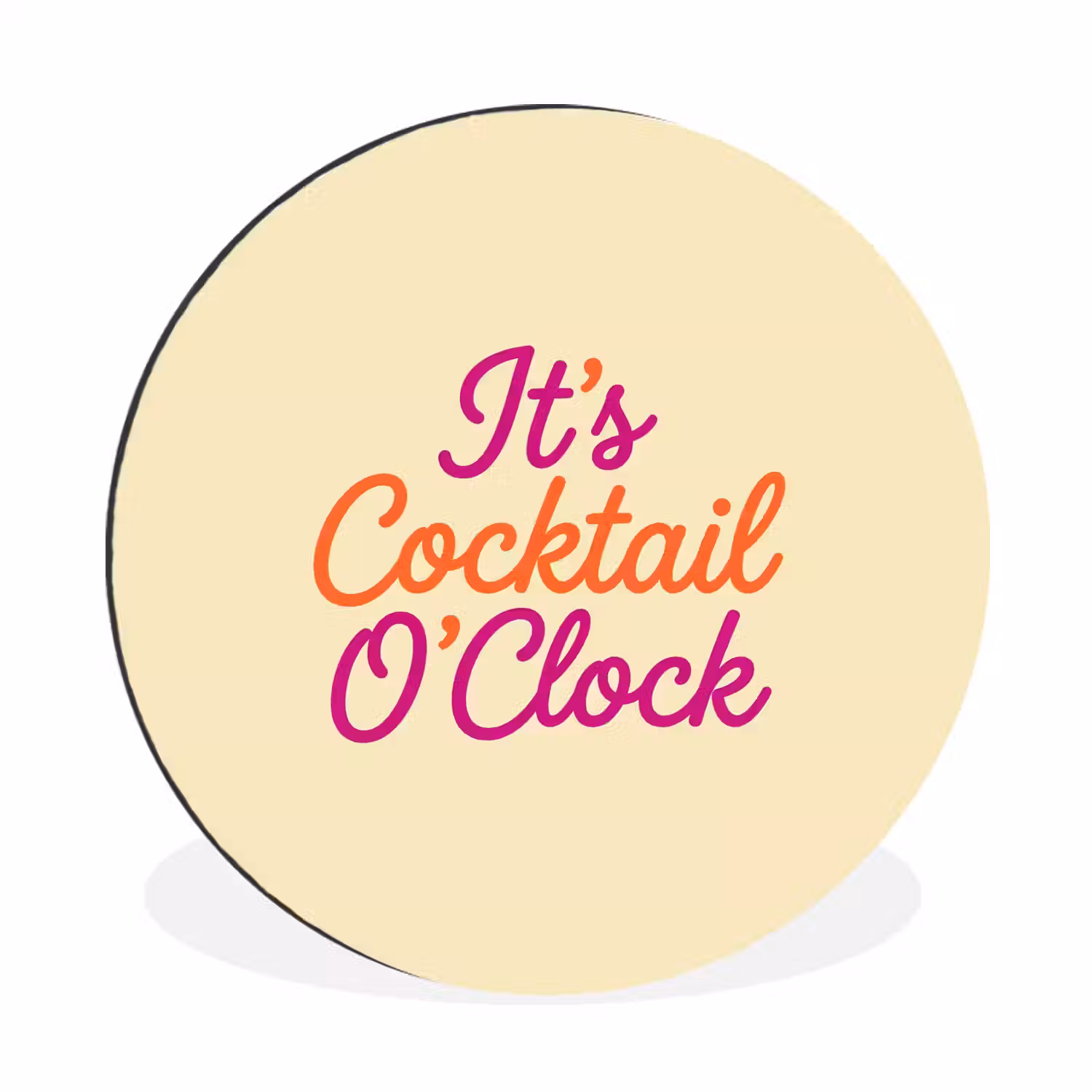 Cocktail O'Clock - Geel - Retro Wandcirkel aluminium klein -3d