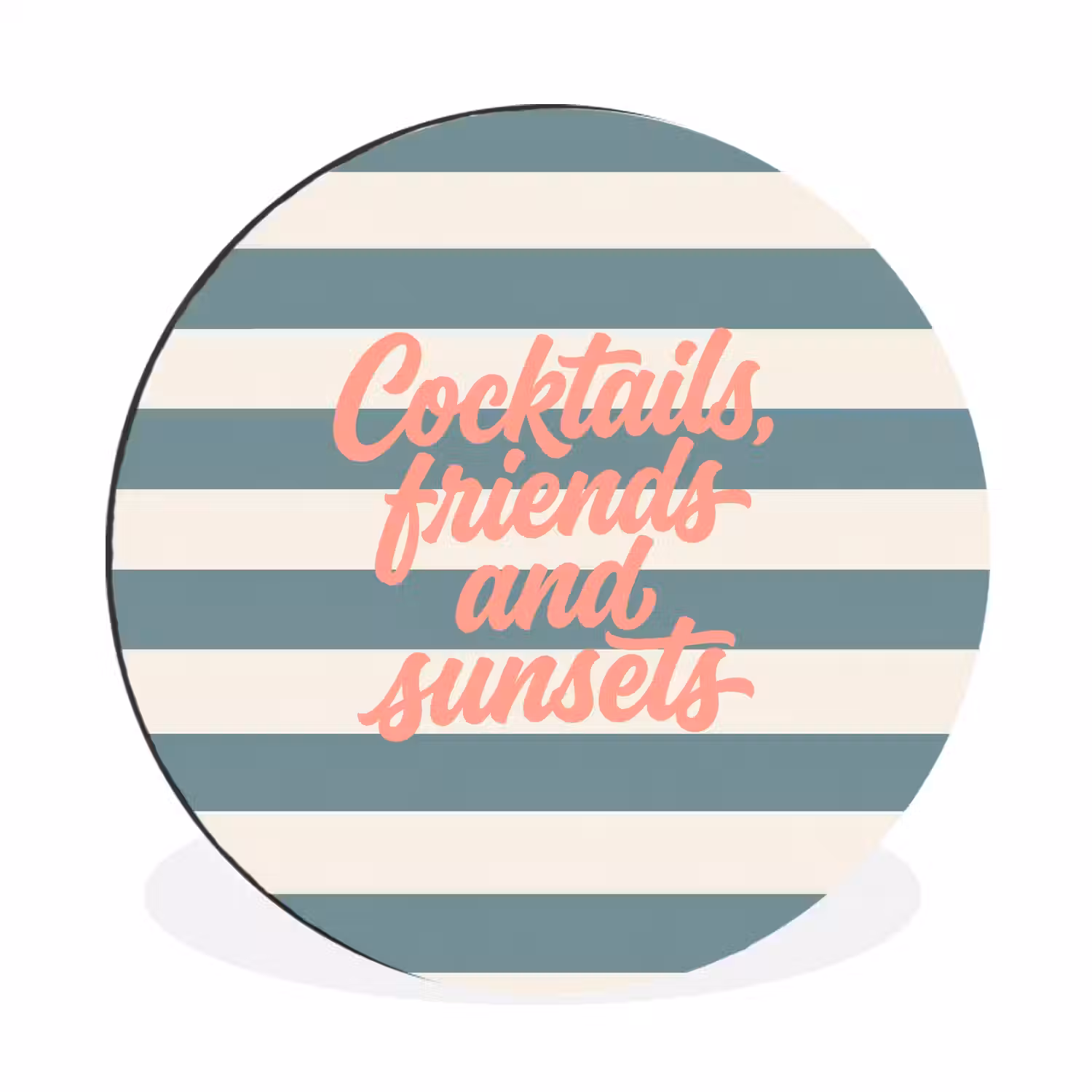 Cocktails - Strepen - Blauw - Koraal Wandcirkel aluminium klein -3d