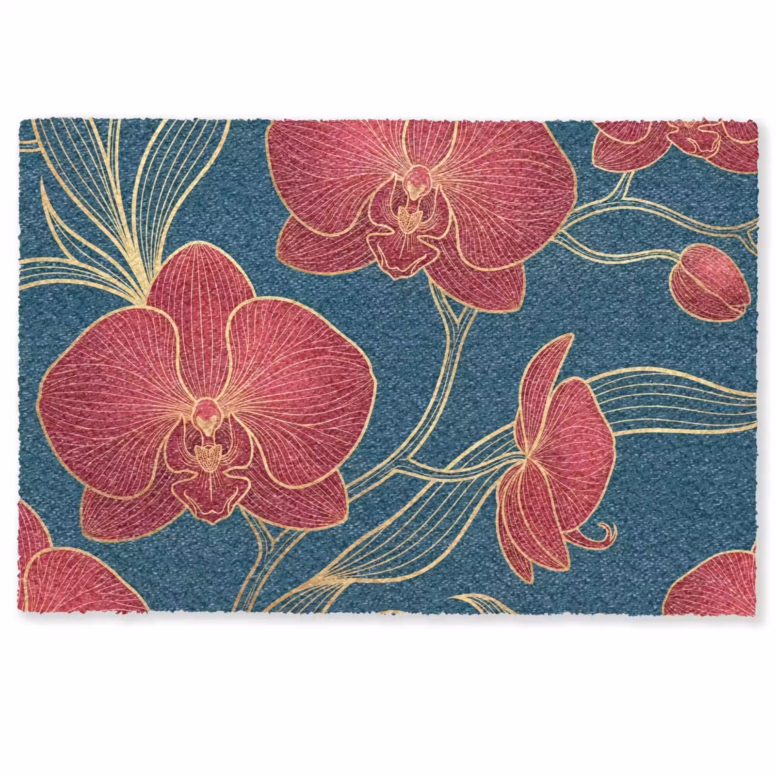 Deurmat - Bloemen - Rood - Goud - Bloemen - Rood - Goud Deurmat klein